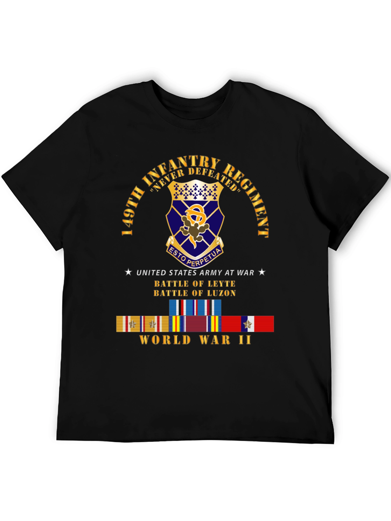 149th Infantry Regiment Never Defeated Black T-Shirt