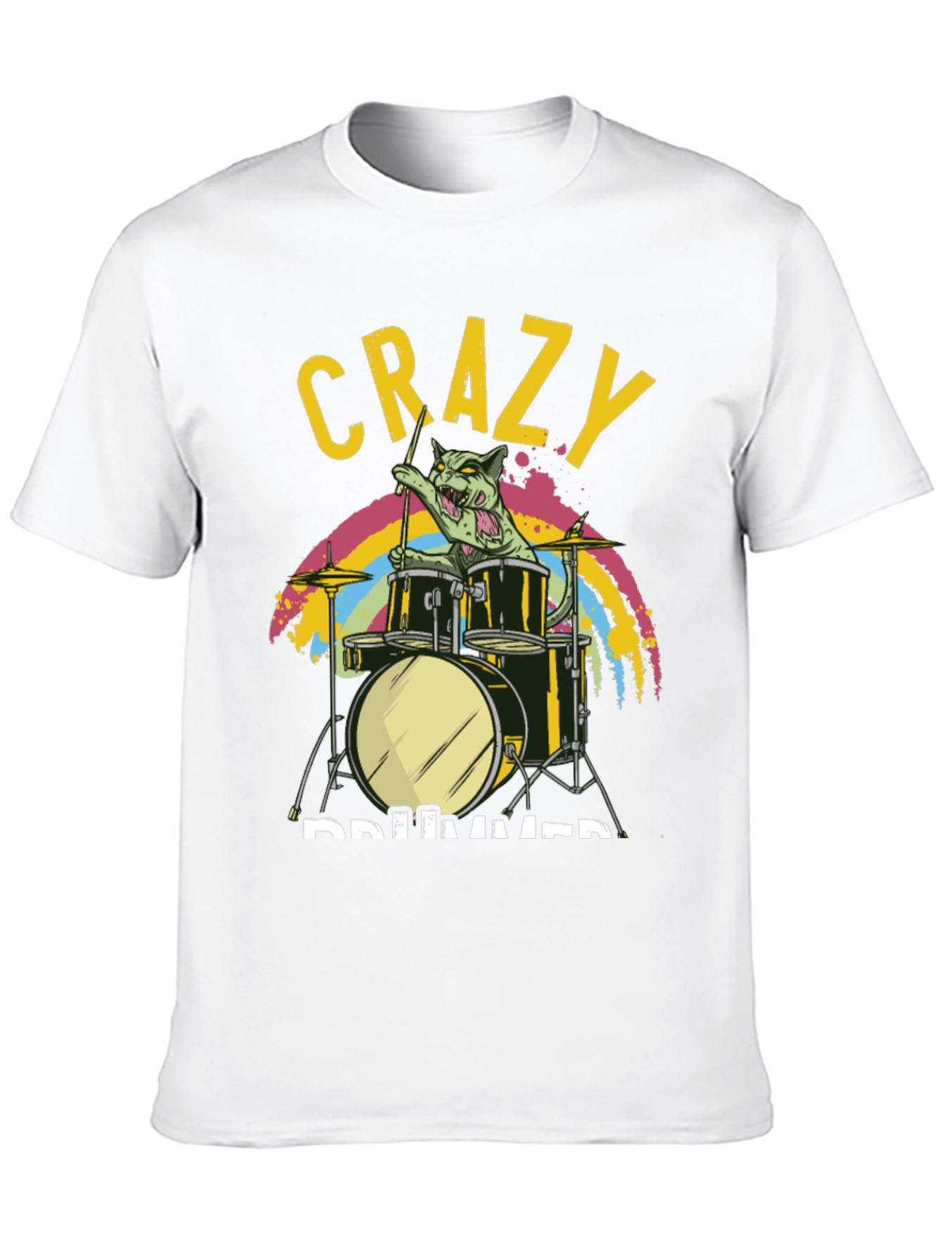 Crazy Drummer Cat T-Shirt - Black Graphic Tee