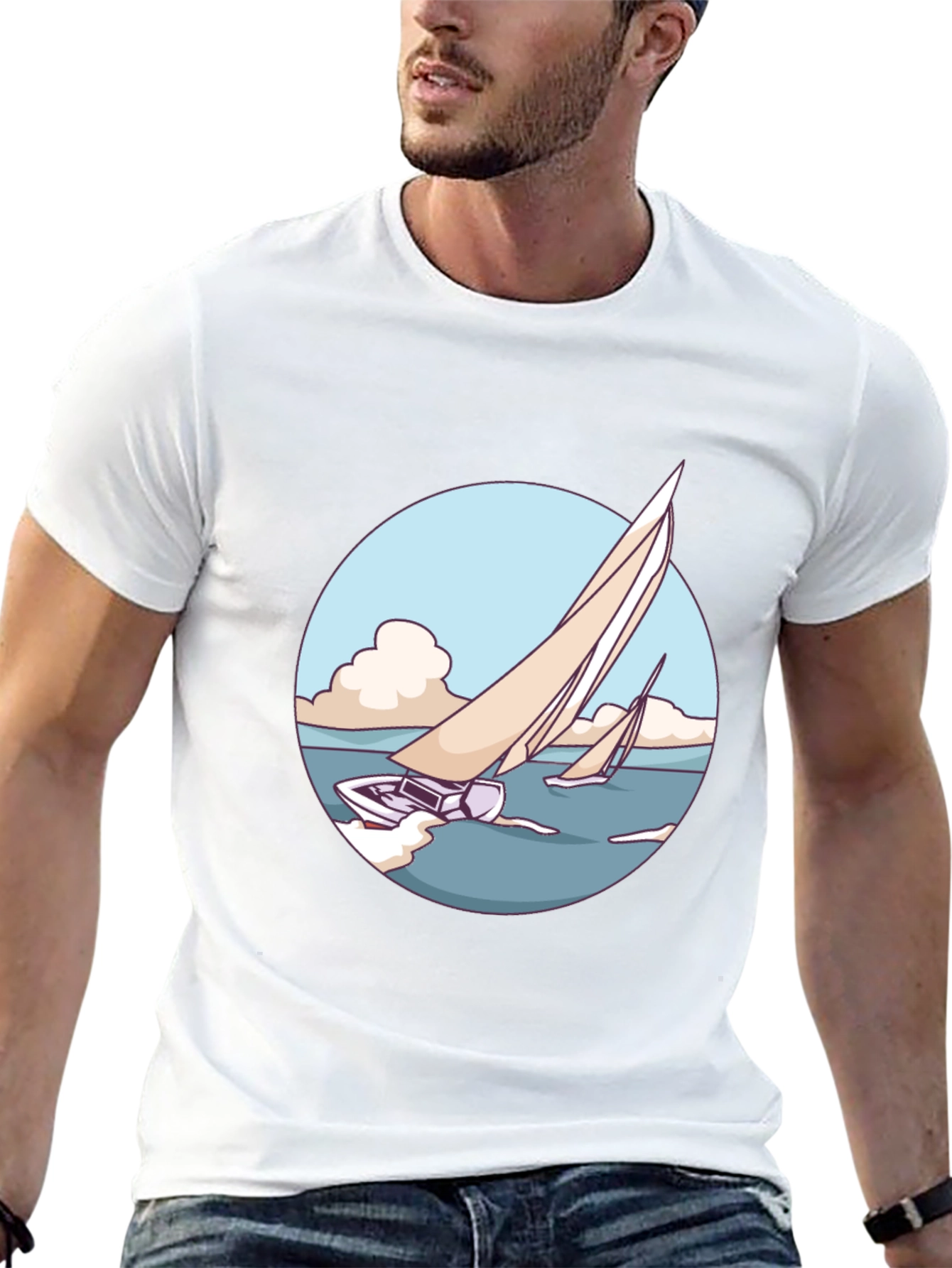 Sailboat Graphic Tee - Black Cotton Blend T-Shirt