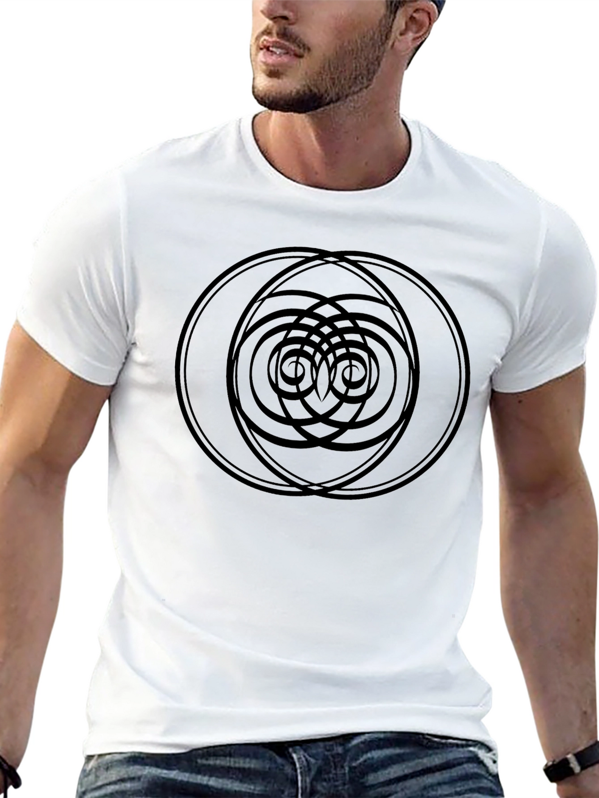 Geometric Circle Design Black T-Shirt