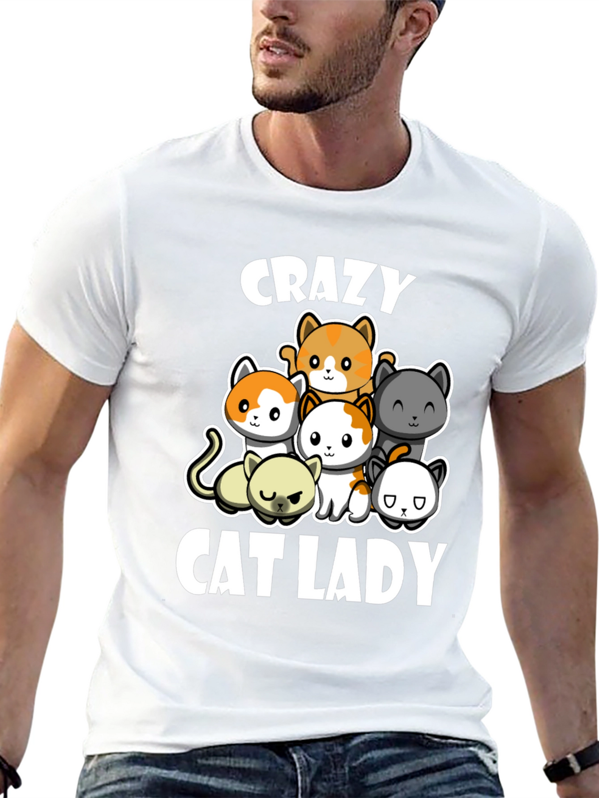Crazy Cat Lady T-Shirt Cute Cats Black Cotton Tee