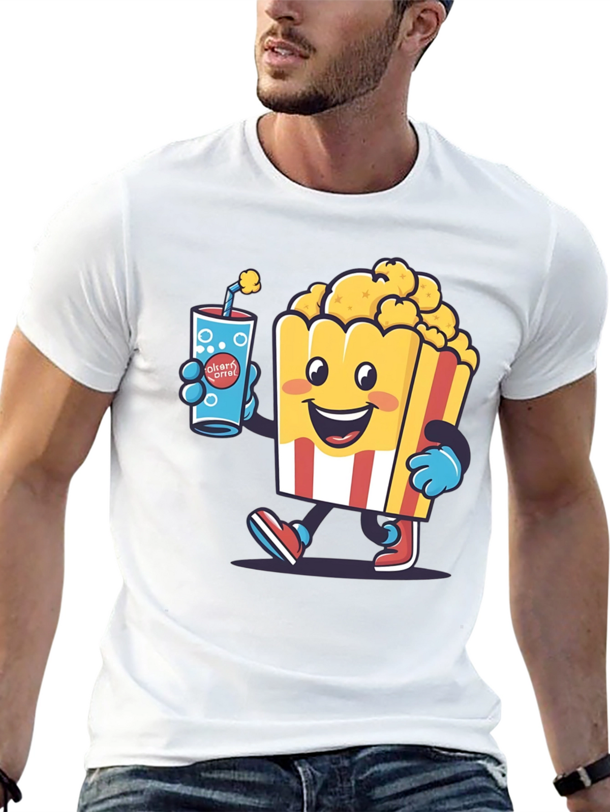 Cartoon Popcorn & Drink T-Shirt