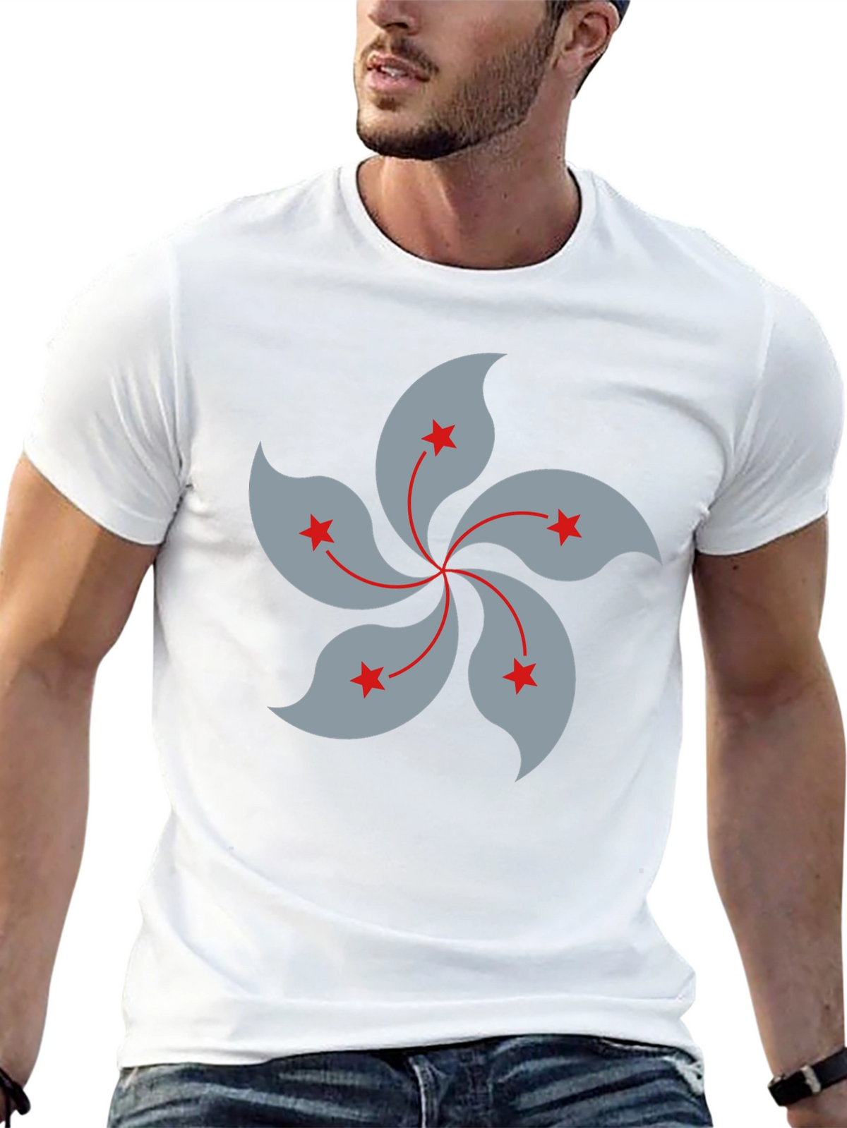 Black T-Shirt with Hong Kong Bauhinia Flower Design