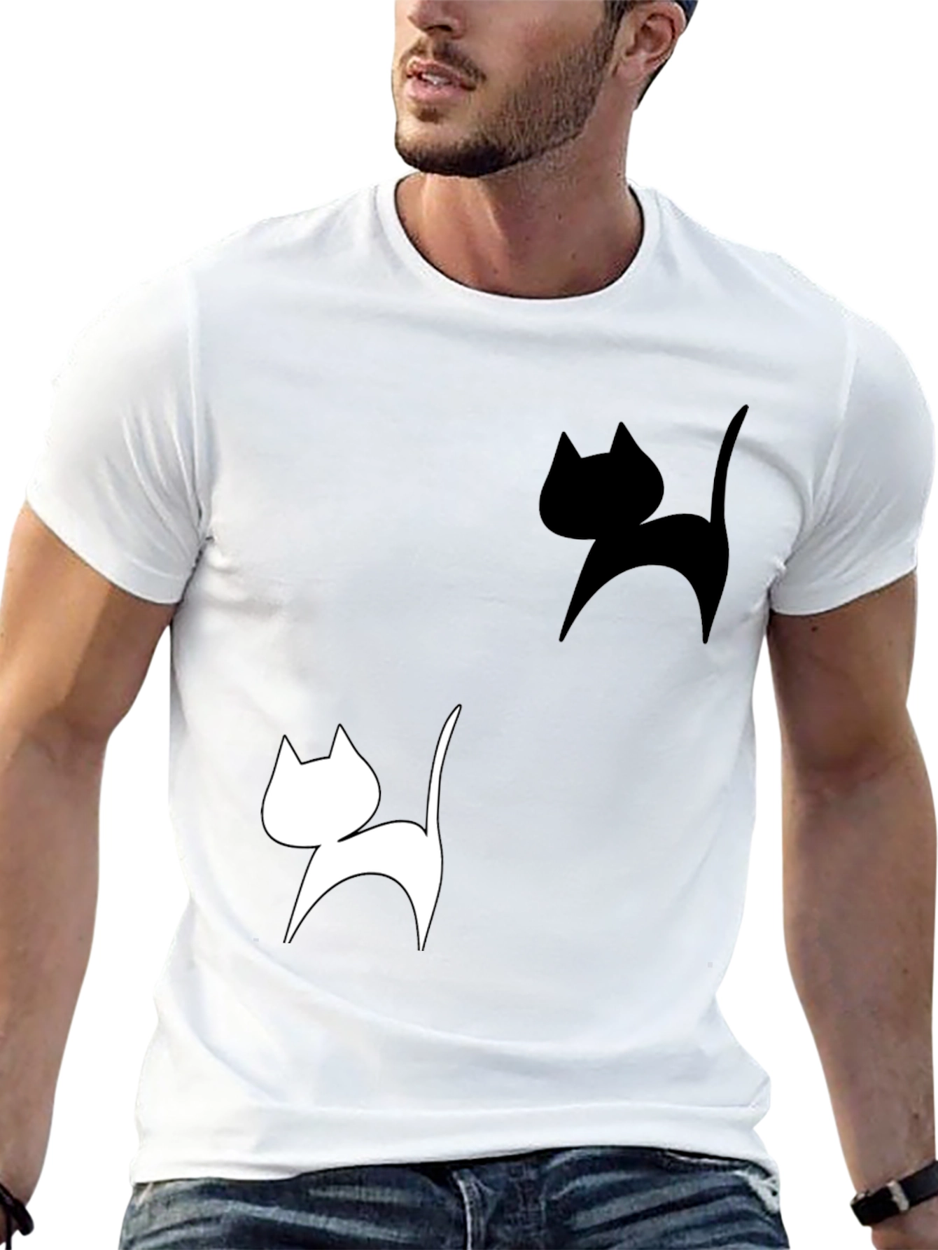 Cat Silhouette Graphic Tee - Black T-Shirt