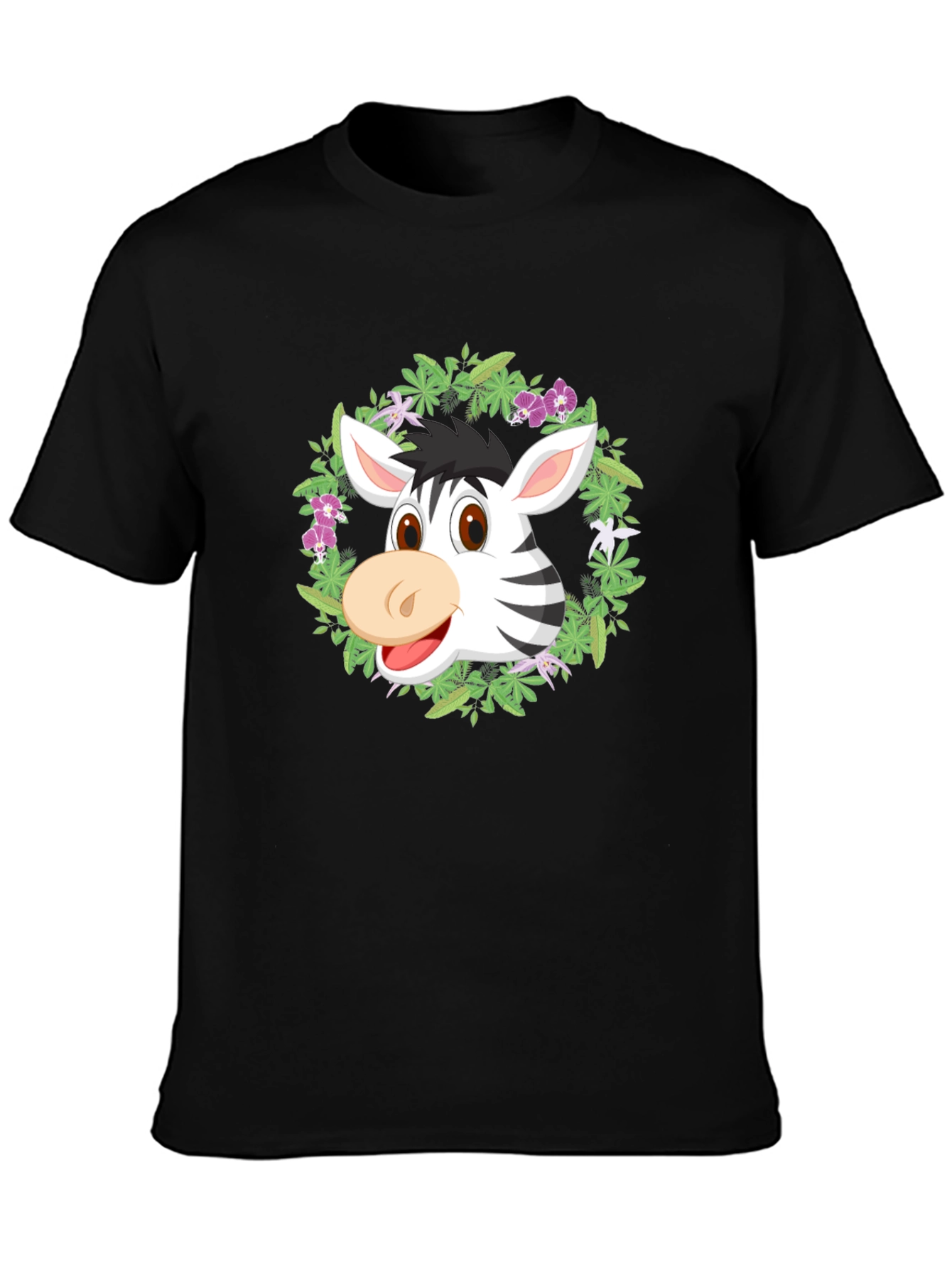 Zebra Head in Wreath Black T-Shirt