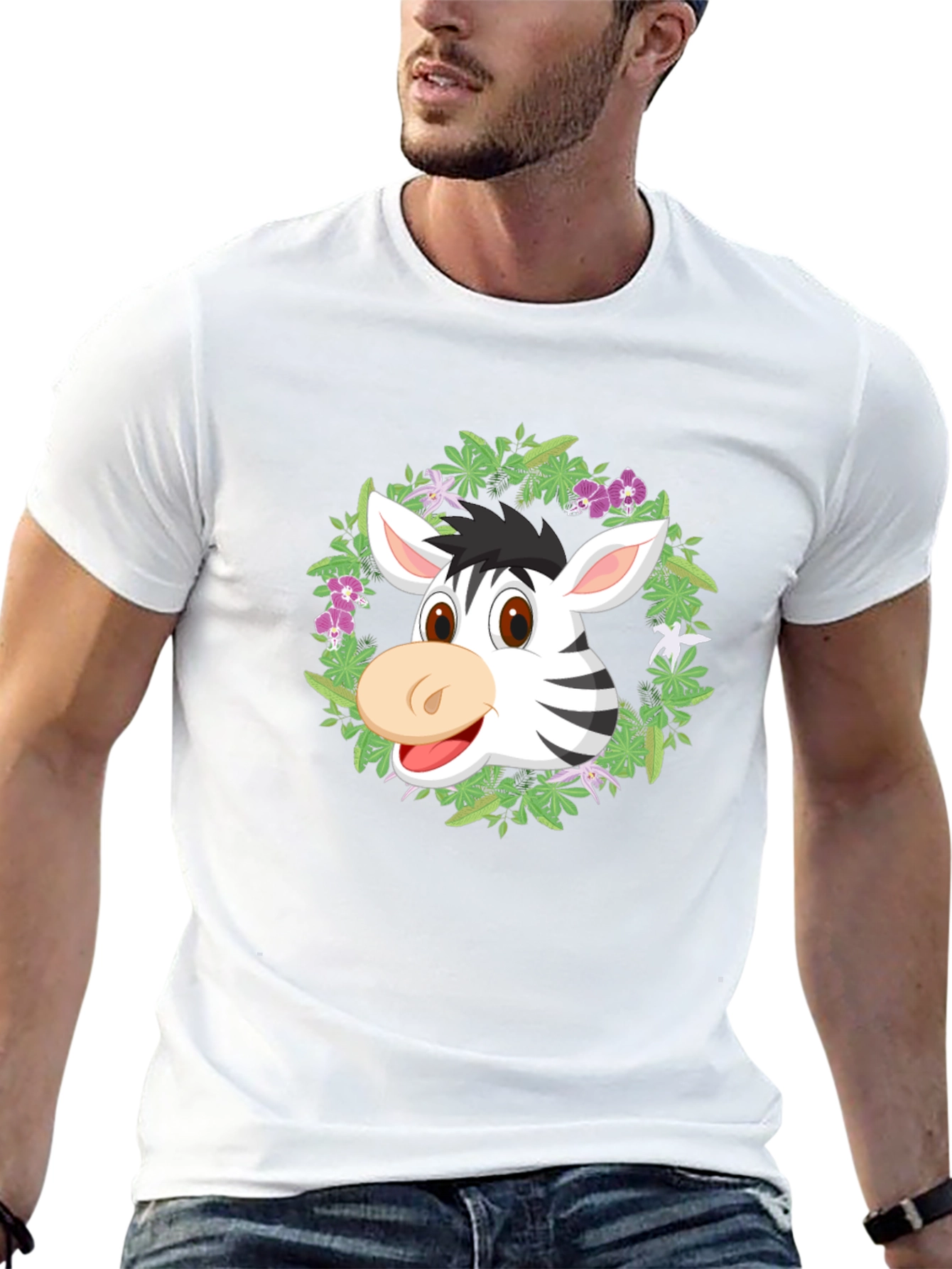 Zebra Head in Wreath Black T-Shirt