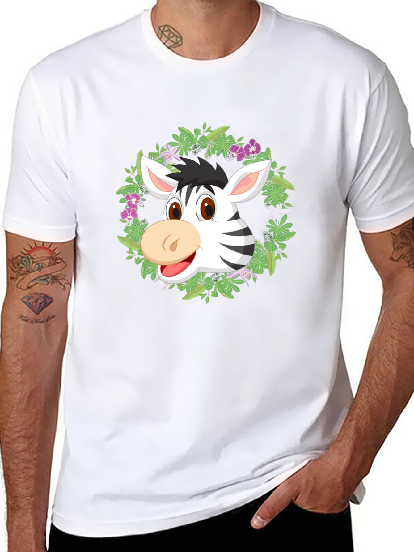Zebra Head in Wreath Black T-Shirt