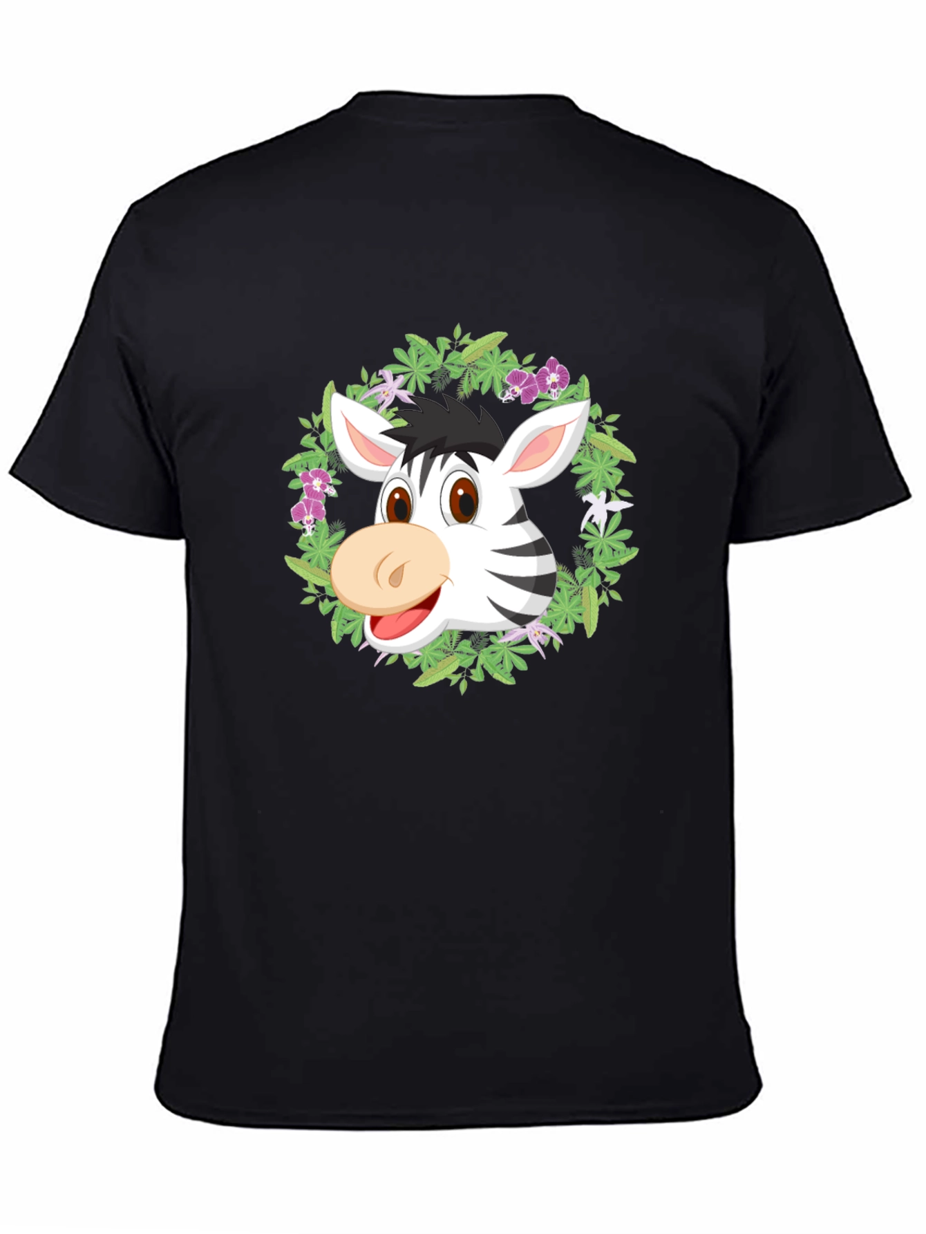 Zebra Head in Wreath Black T-Shirt