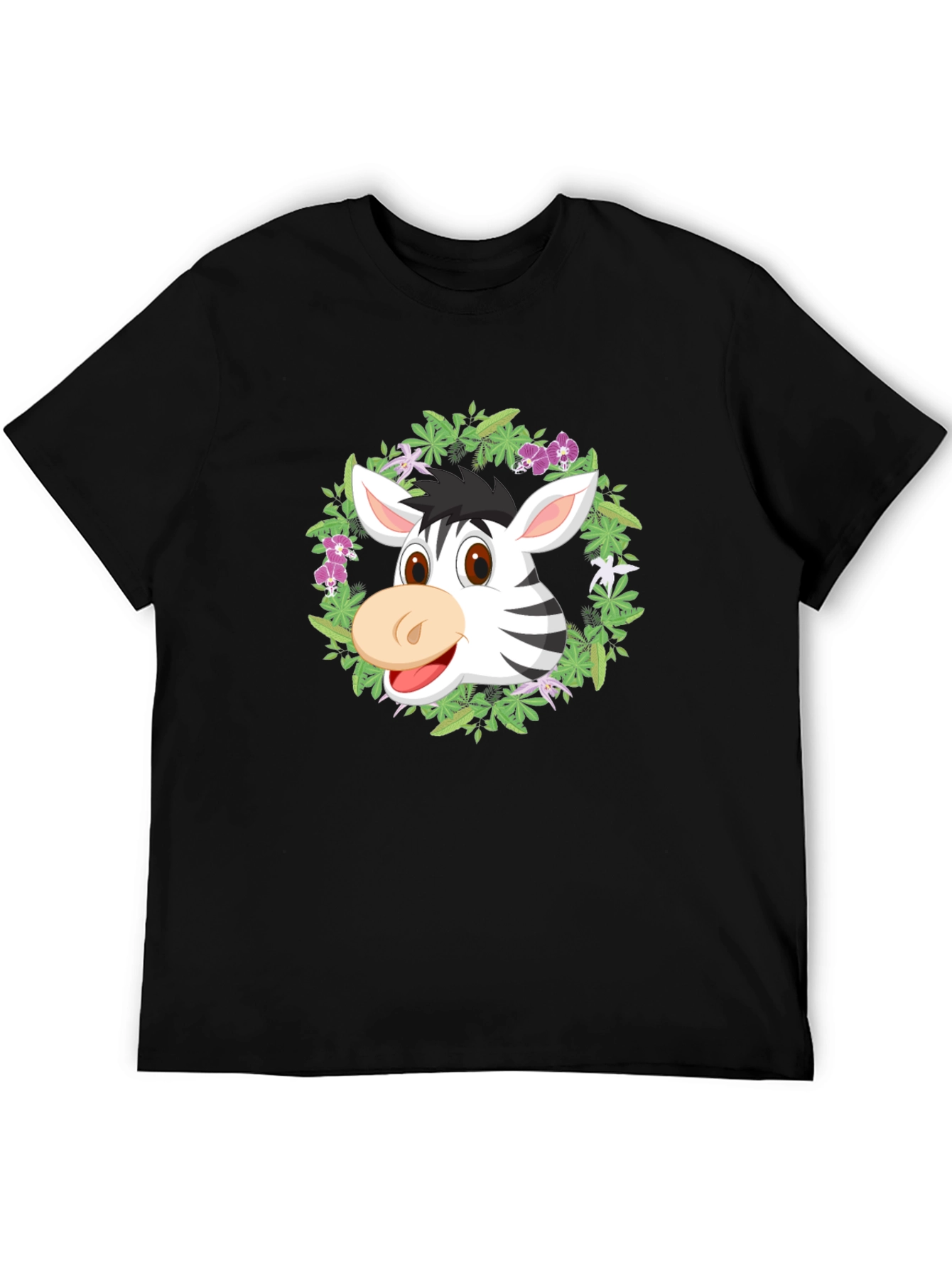 Zebra Head in Wreath Black T-Shirt
