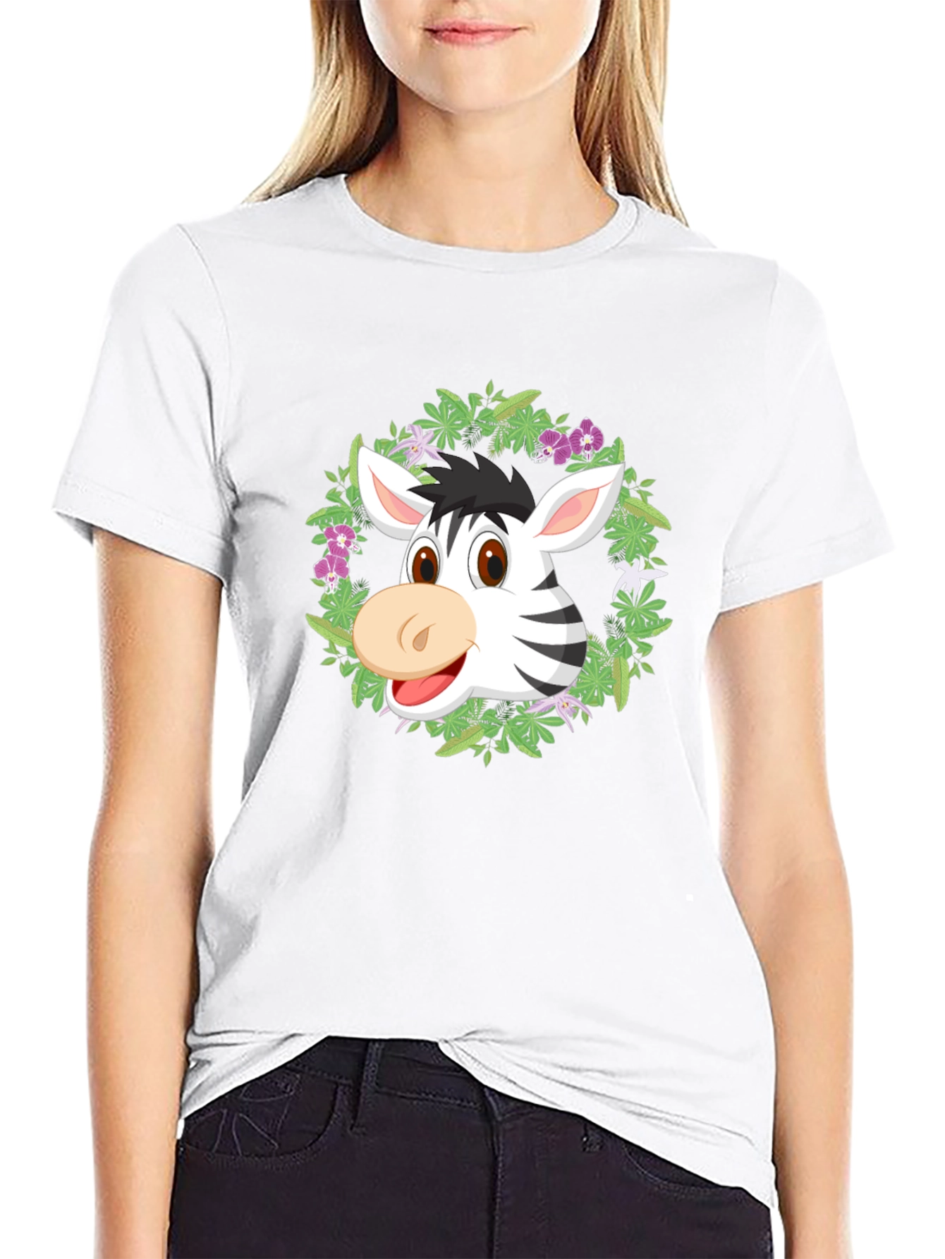Zebra Head in Wreath Black T-Shirt