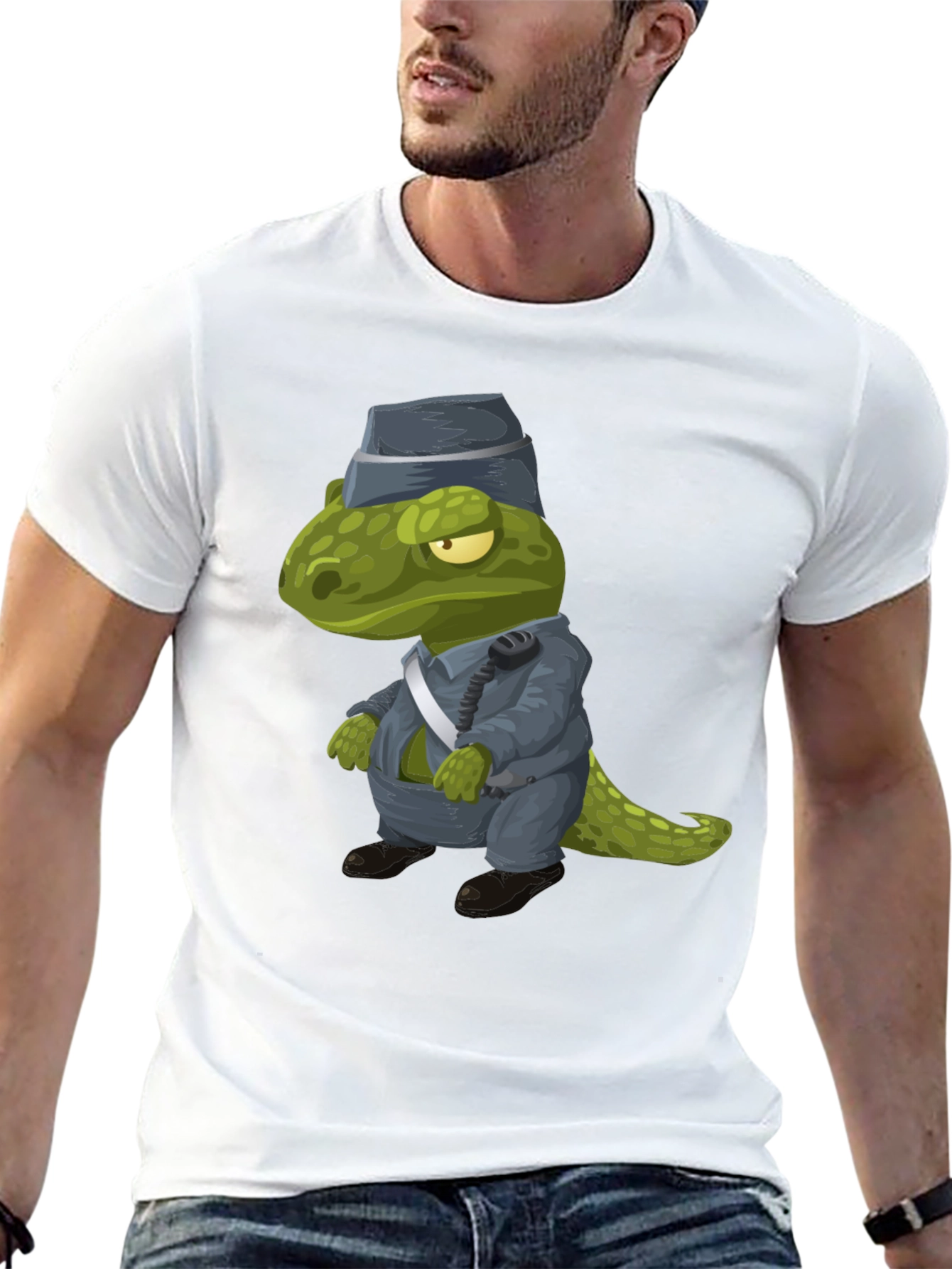 Dino Cop T-Shirt - Cartoon Dinosaur Police Officer Tee