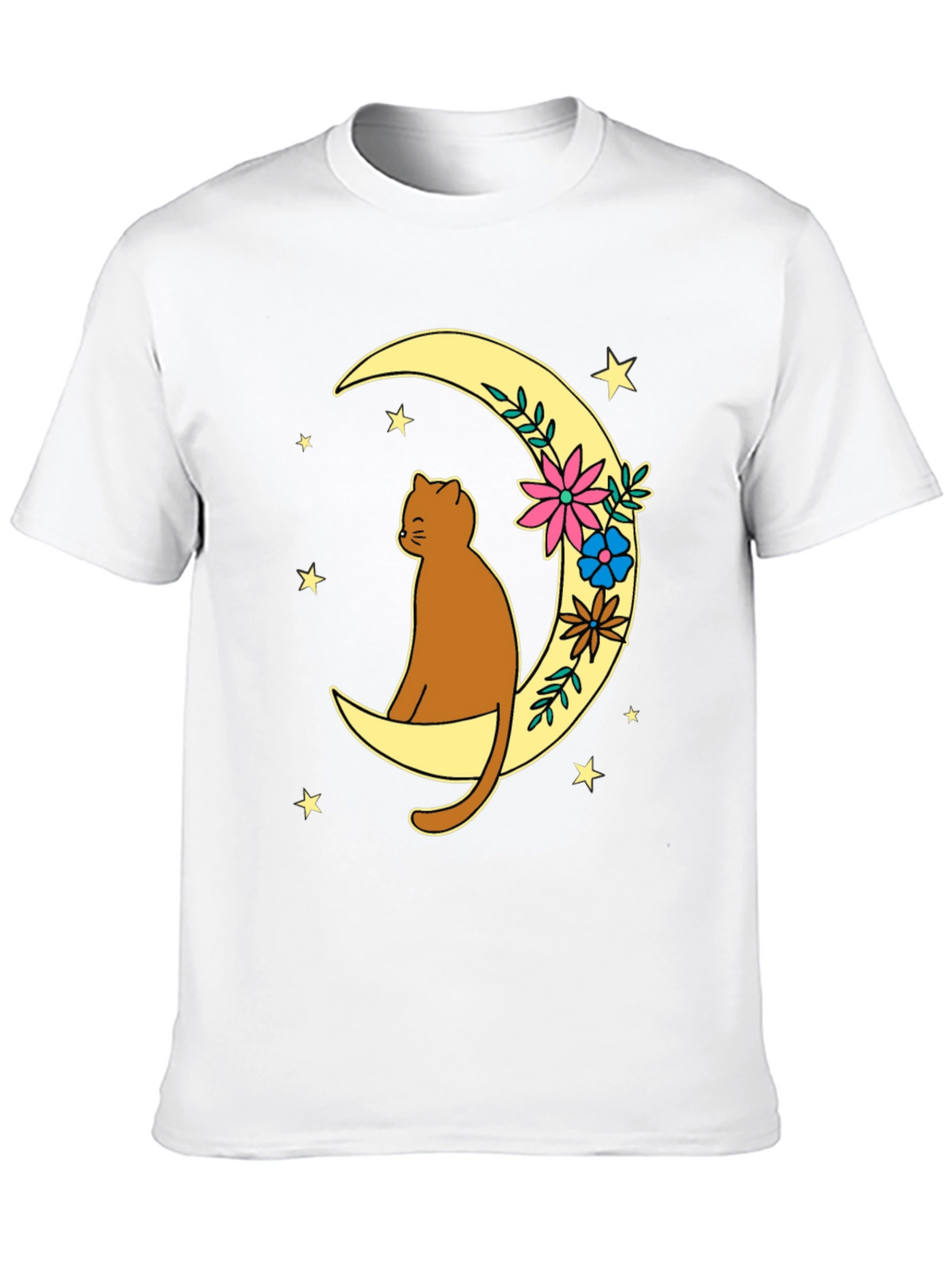 Cat on Moon Graphic Tee - Unisex Black T-Shirt