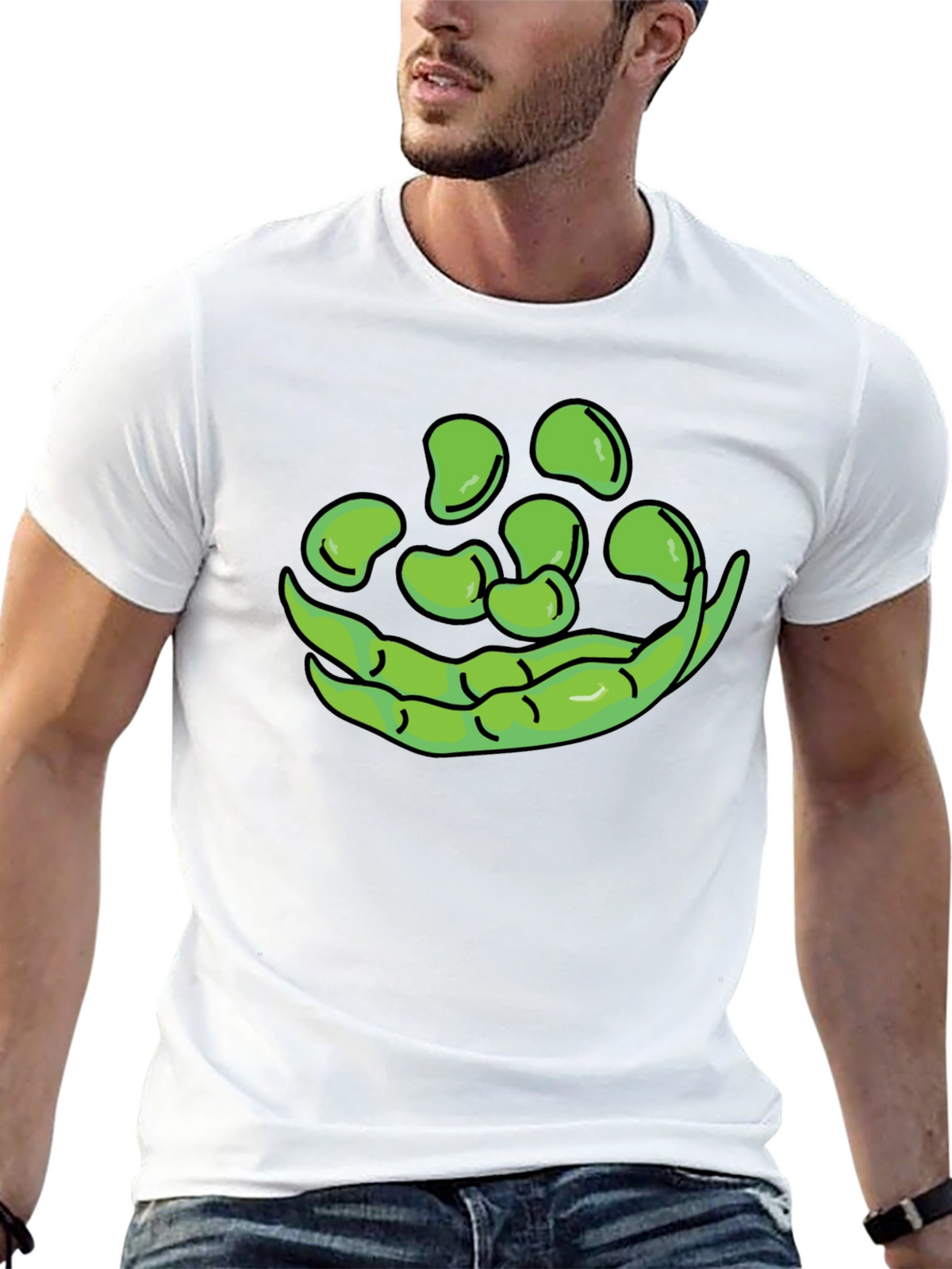 Funny Green Beans Graphic T-Shirt - Black Casual Tee