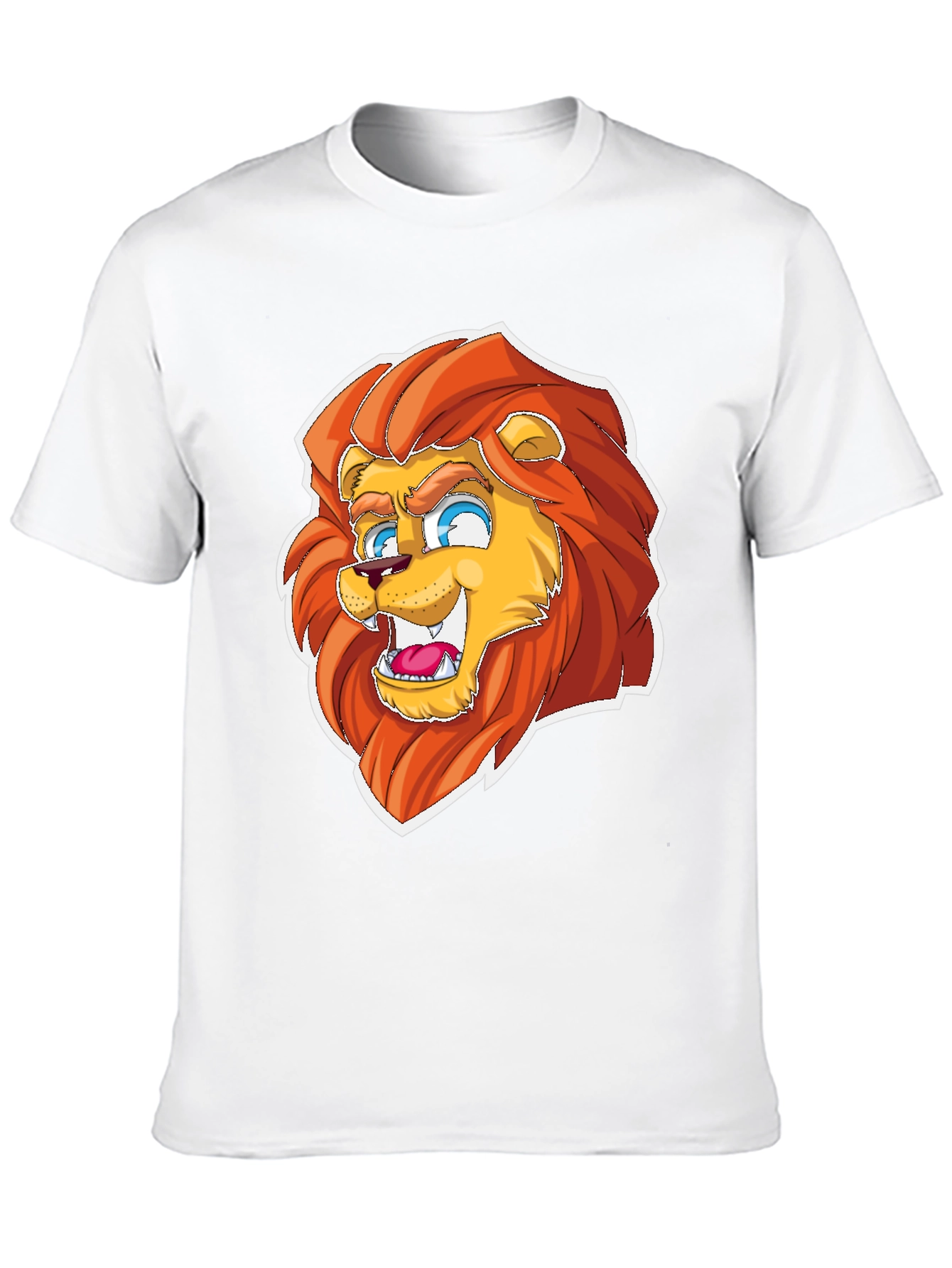 Cartoon Lion Graphic Tee - Black Cotton Blend