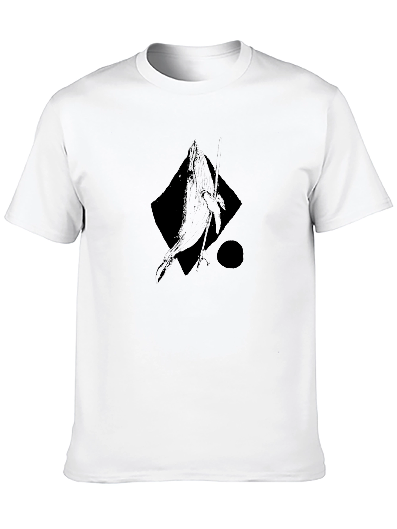 Abstract Whale Graphic Tee - Black Cotton Casual T-Shirt