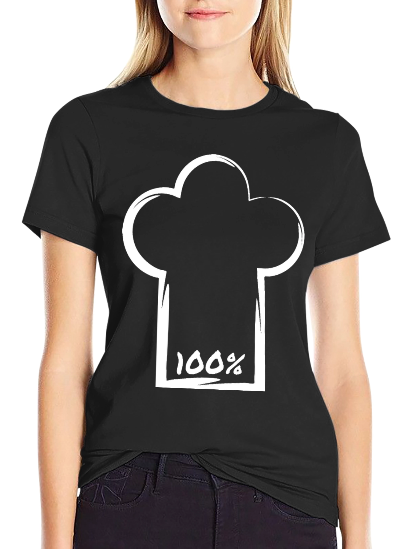 100% Chef Hat Graphic Black T-Shirt