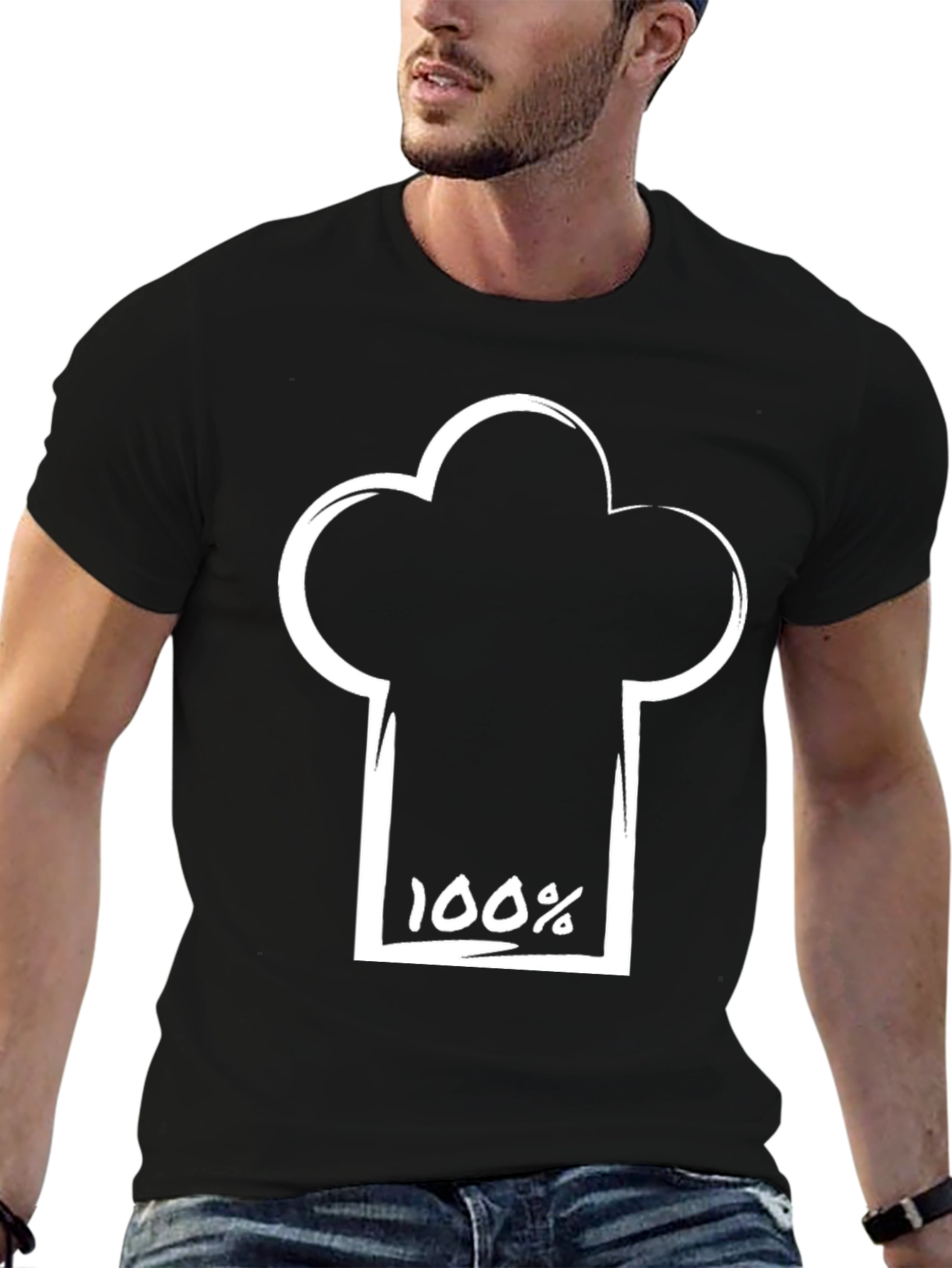 100% Chef Hat Graphic Black T-Shirt