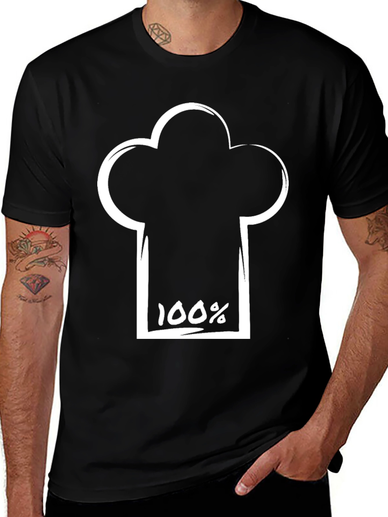 100% Chef Hat Graphic Black T-Shirt