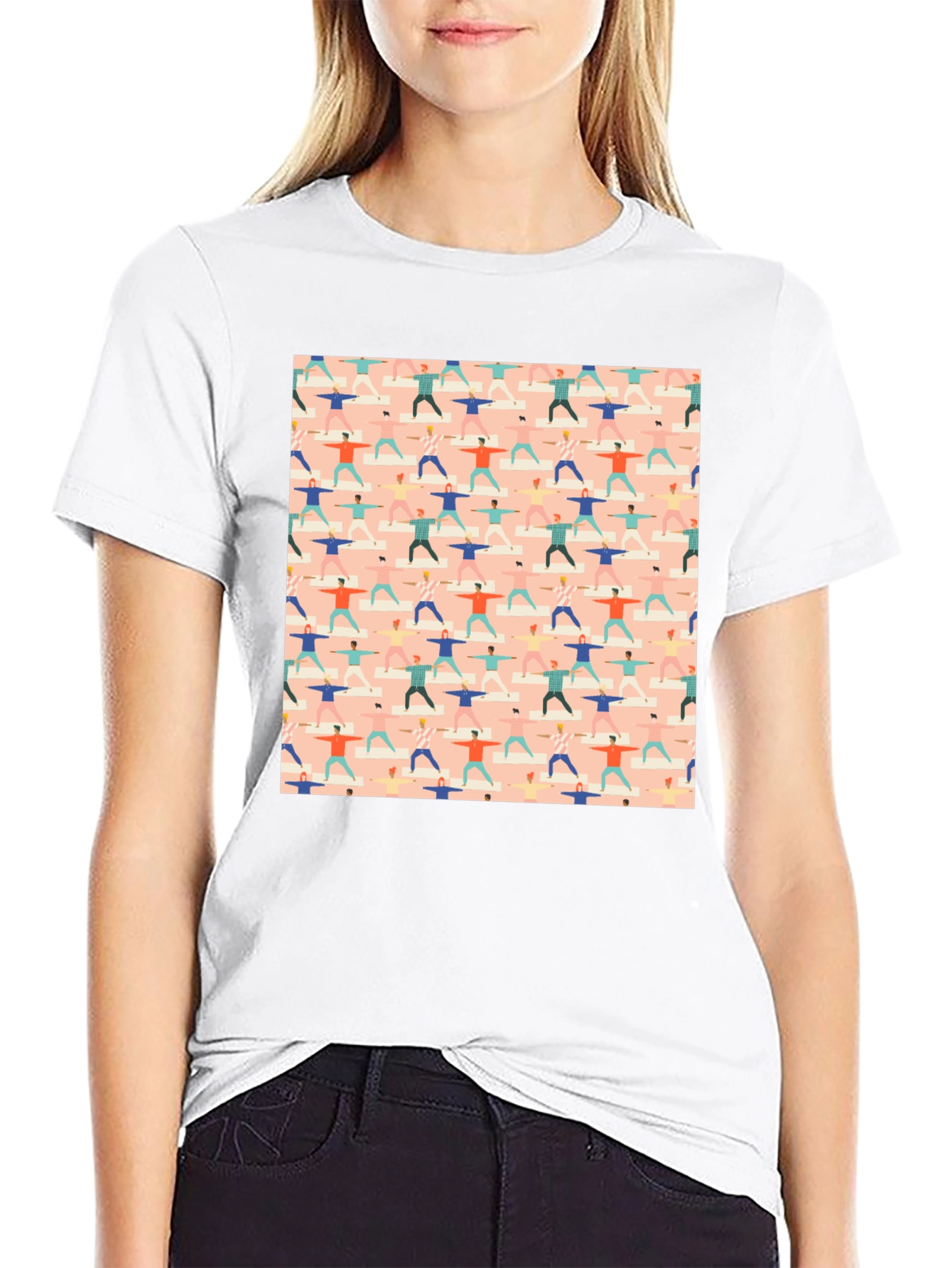 Yoga Pattern Graphic Tee - Black Cotton T-Shirt