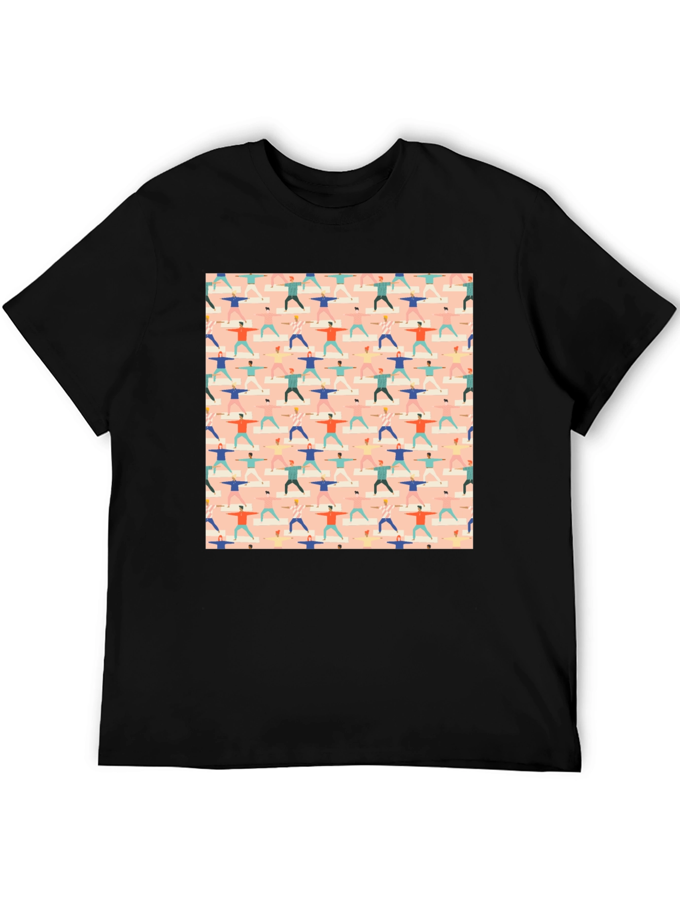 Yoga Pattern Graphic Tee - Black Cotton T-Shirt