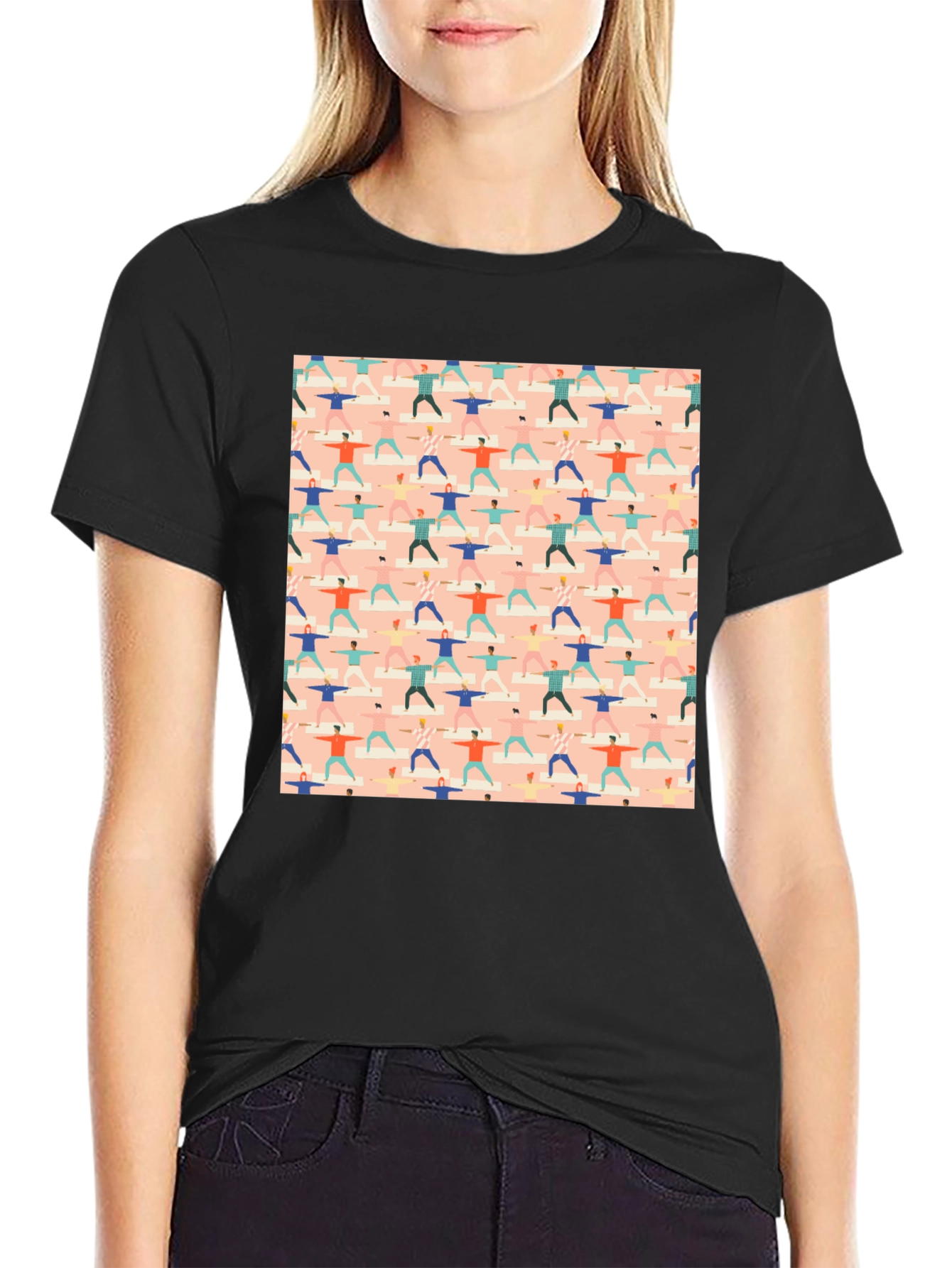 Yoga Pattern Graphic Tee - Black Cotton T-Shirt