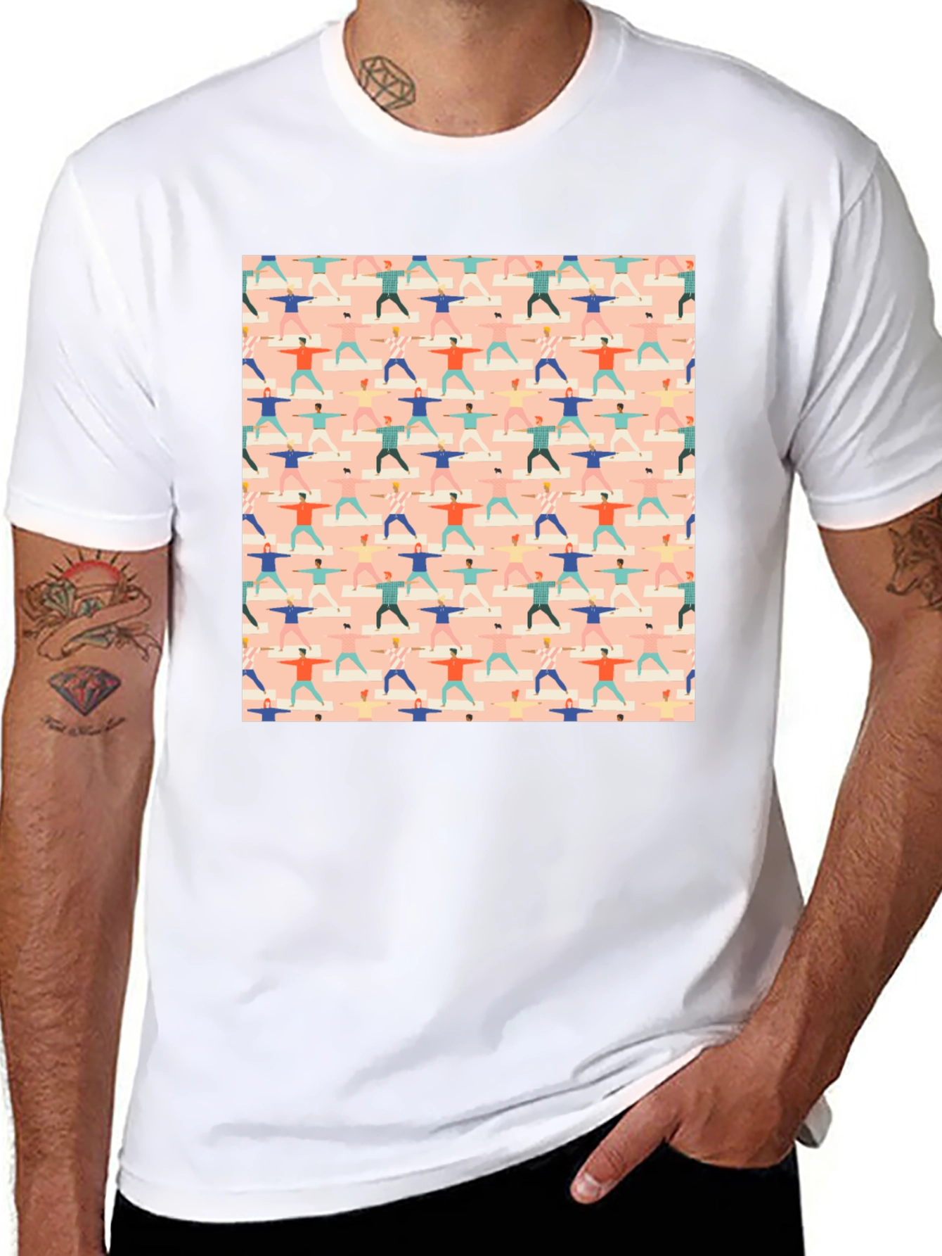 Yoga Pattern Graphic Tee - Black Cotton T-Shirt