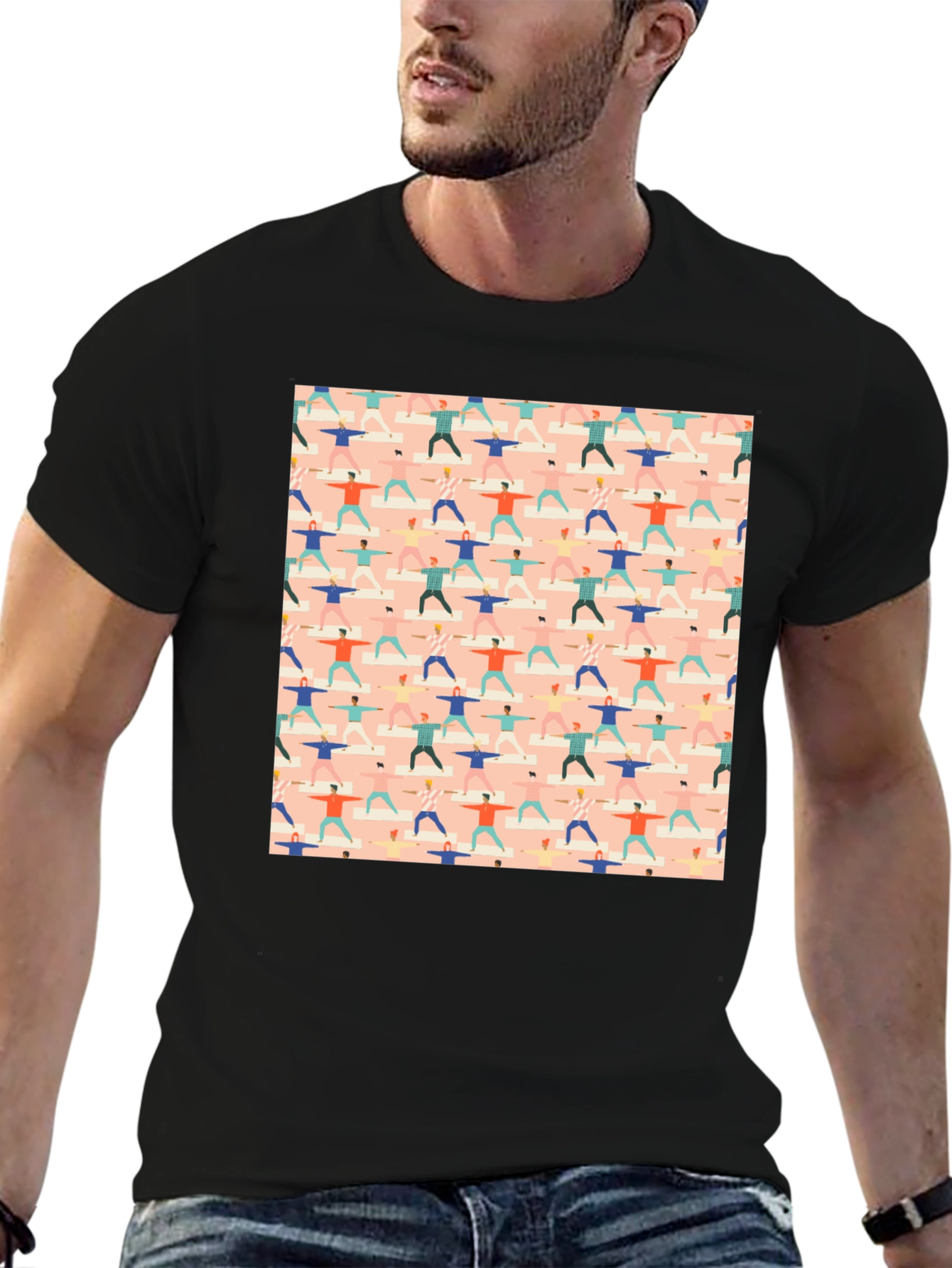 Yoga Pattern Graphic Tee - Black Cotton T-Shirt