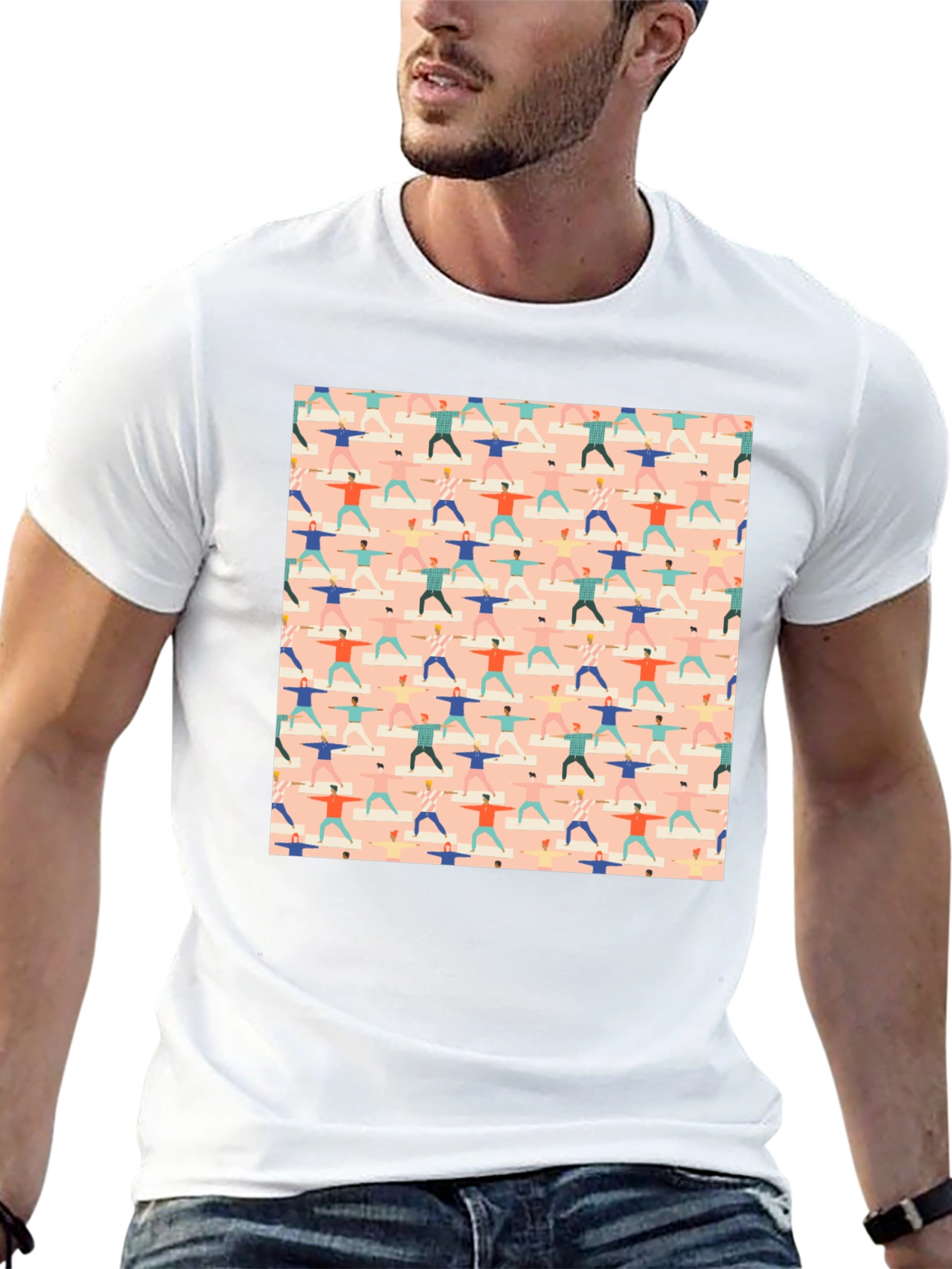 Yoga Pattern Graphic Tee - Black Cotton T-Shirt