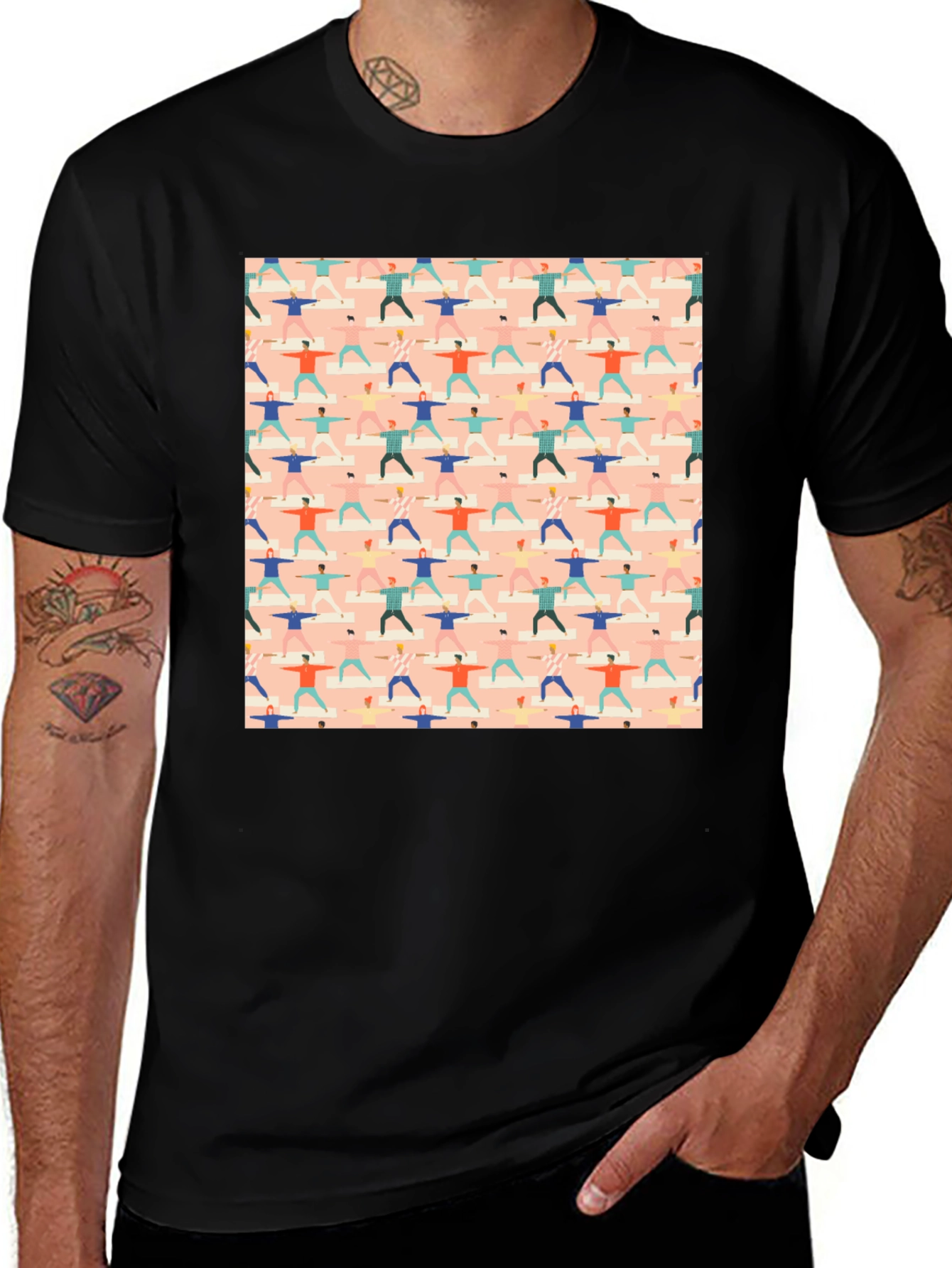 Yoga Pattern Graphic Tee - Black Cotton T-Shirt