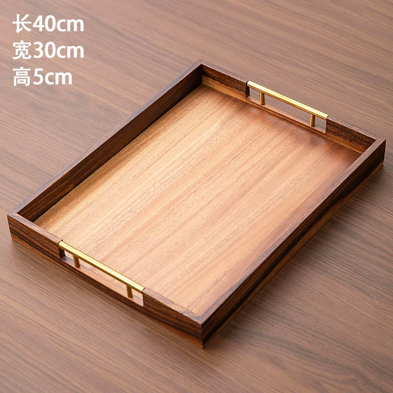 Walnut wood serving tray, metal handles, 40 x 30 x 5 cm
