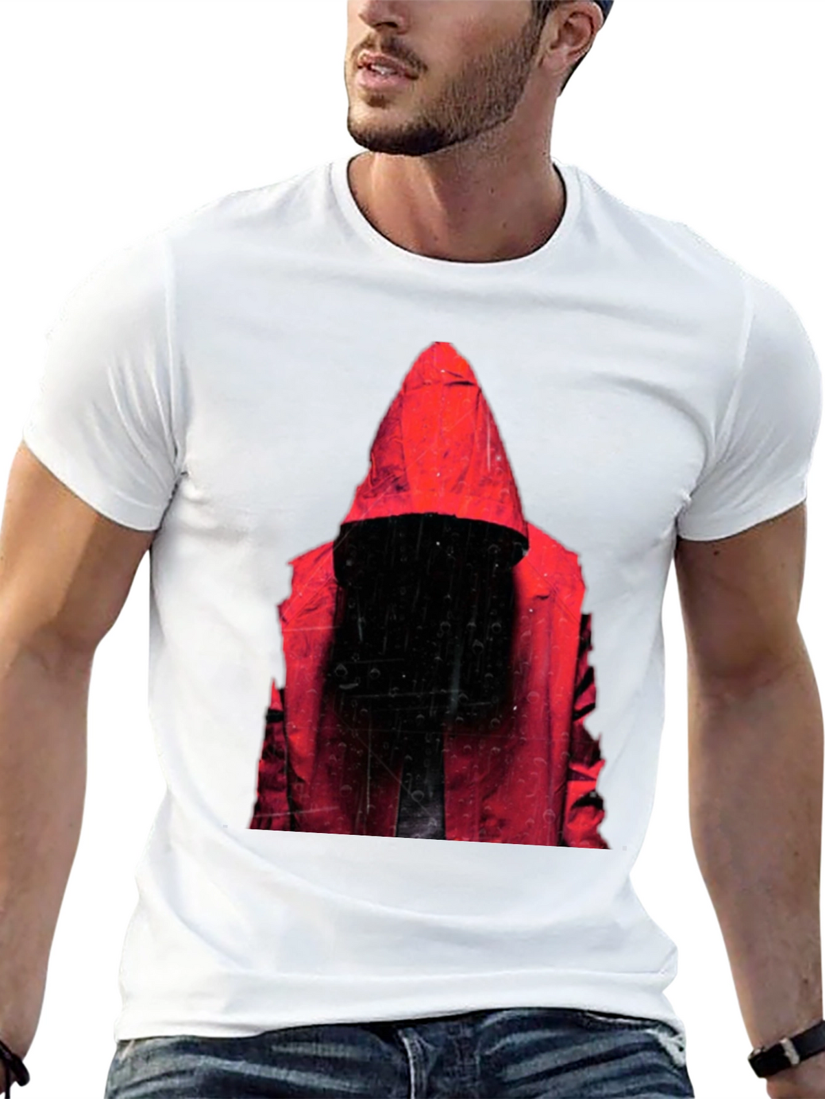 Hooded Figure Graphic T-Shirt - Mens Black Tee