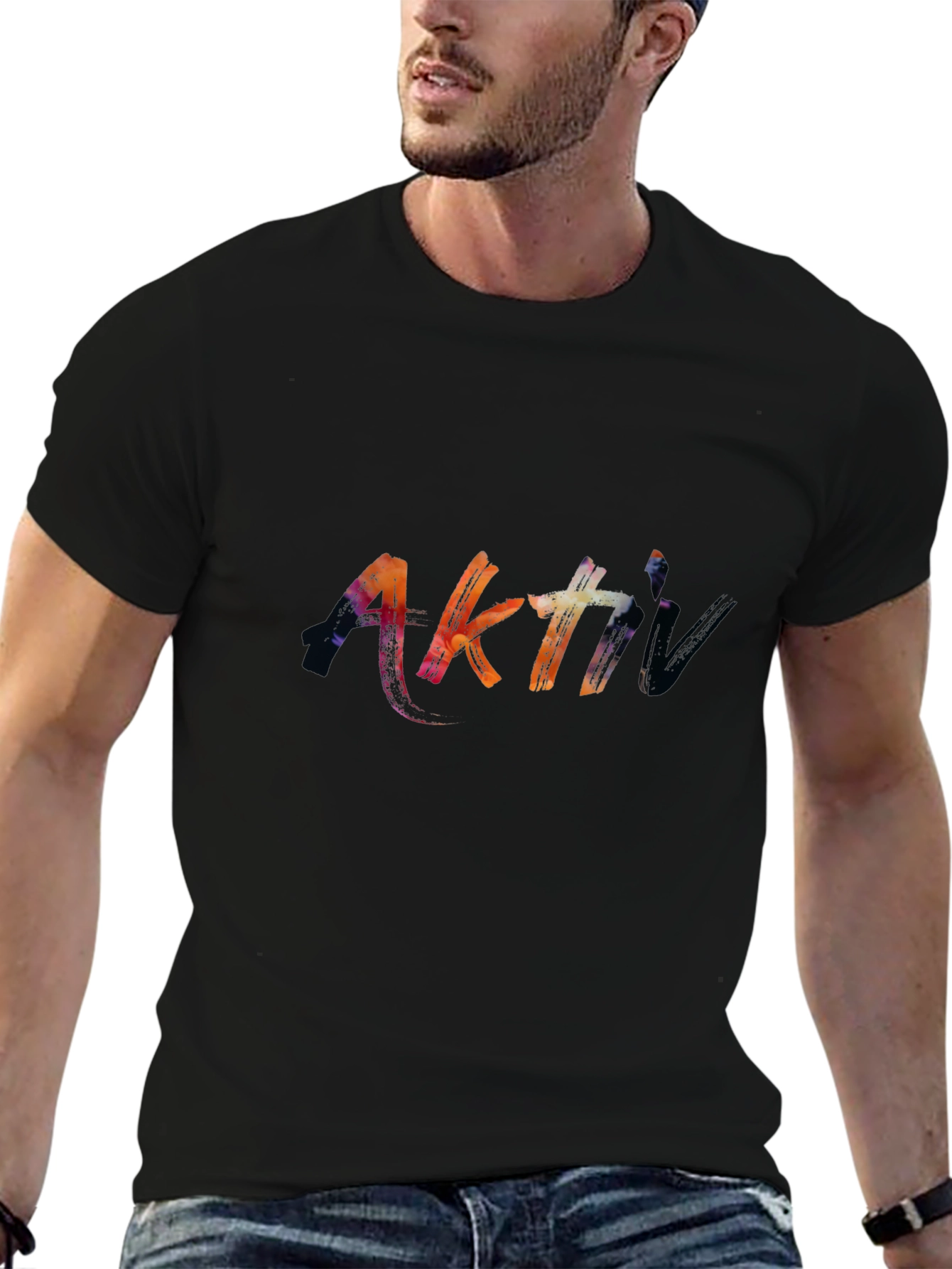 Abstract Aktiv Graphic Print Black T-Shirt