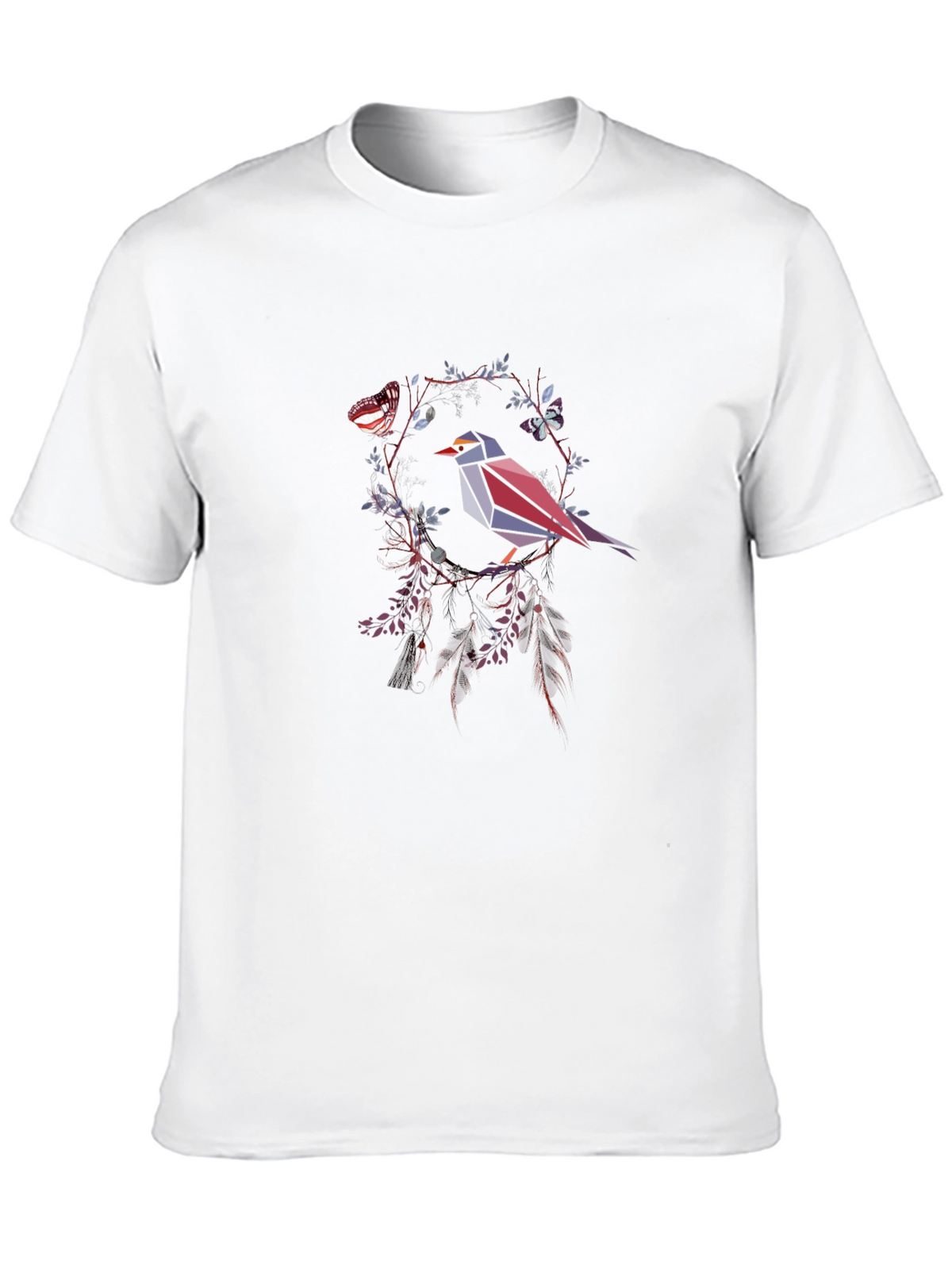 Geometric Bird & Butterfly Graphic T-Shirt