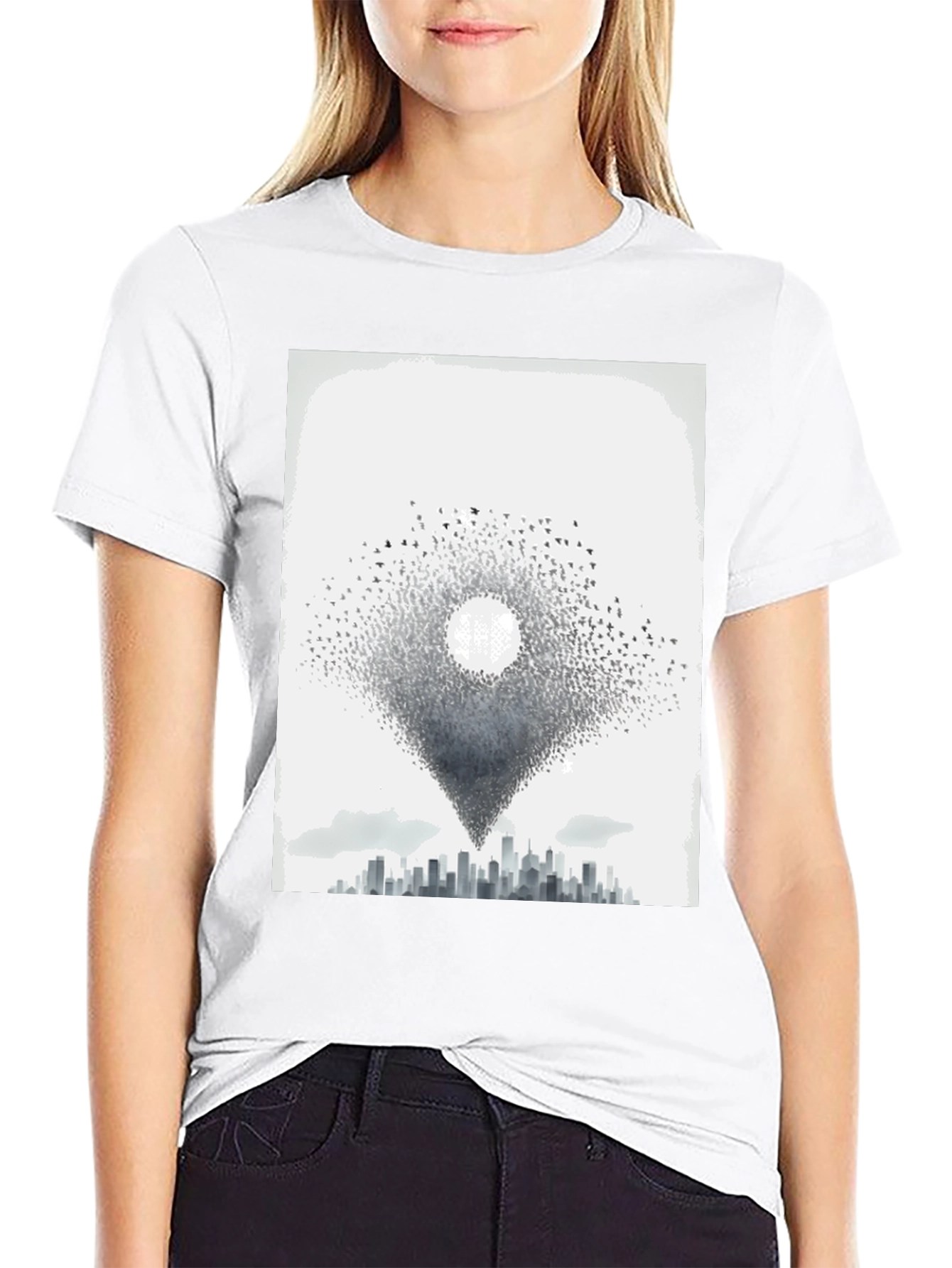 Abstract Bird City T-Shirt - Artistic Design