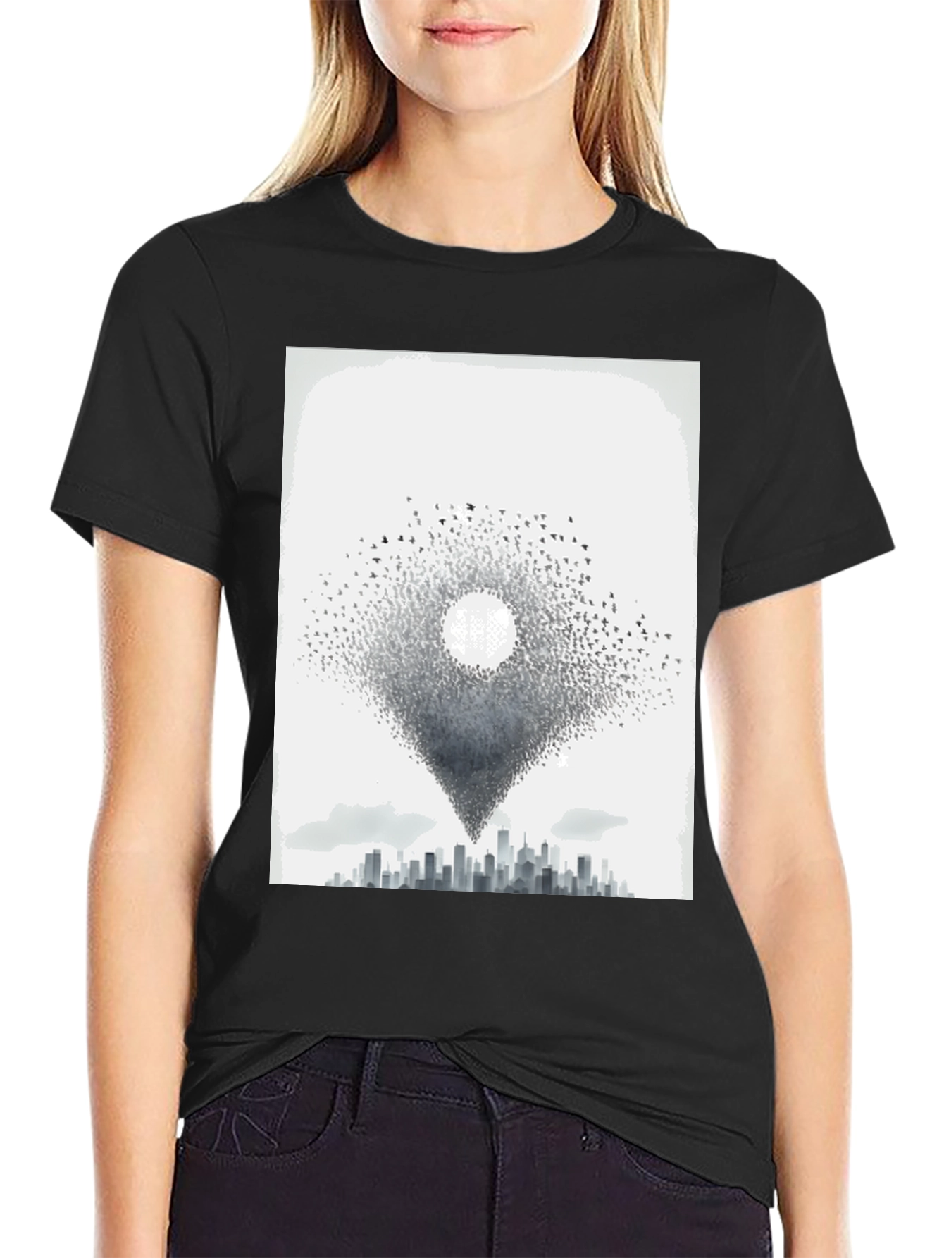 Abstract Bird City T-Shirt - Artistic Design