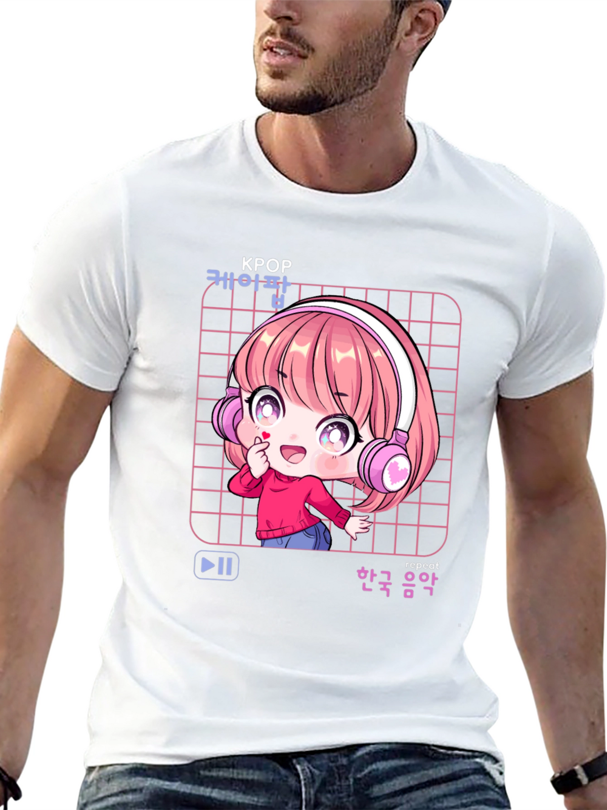 K-Pop Anime Girl Black T-Shirt