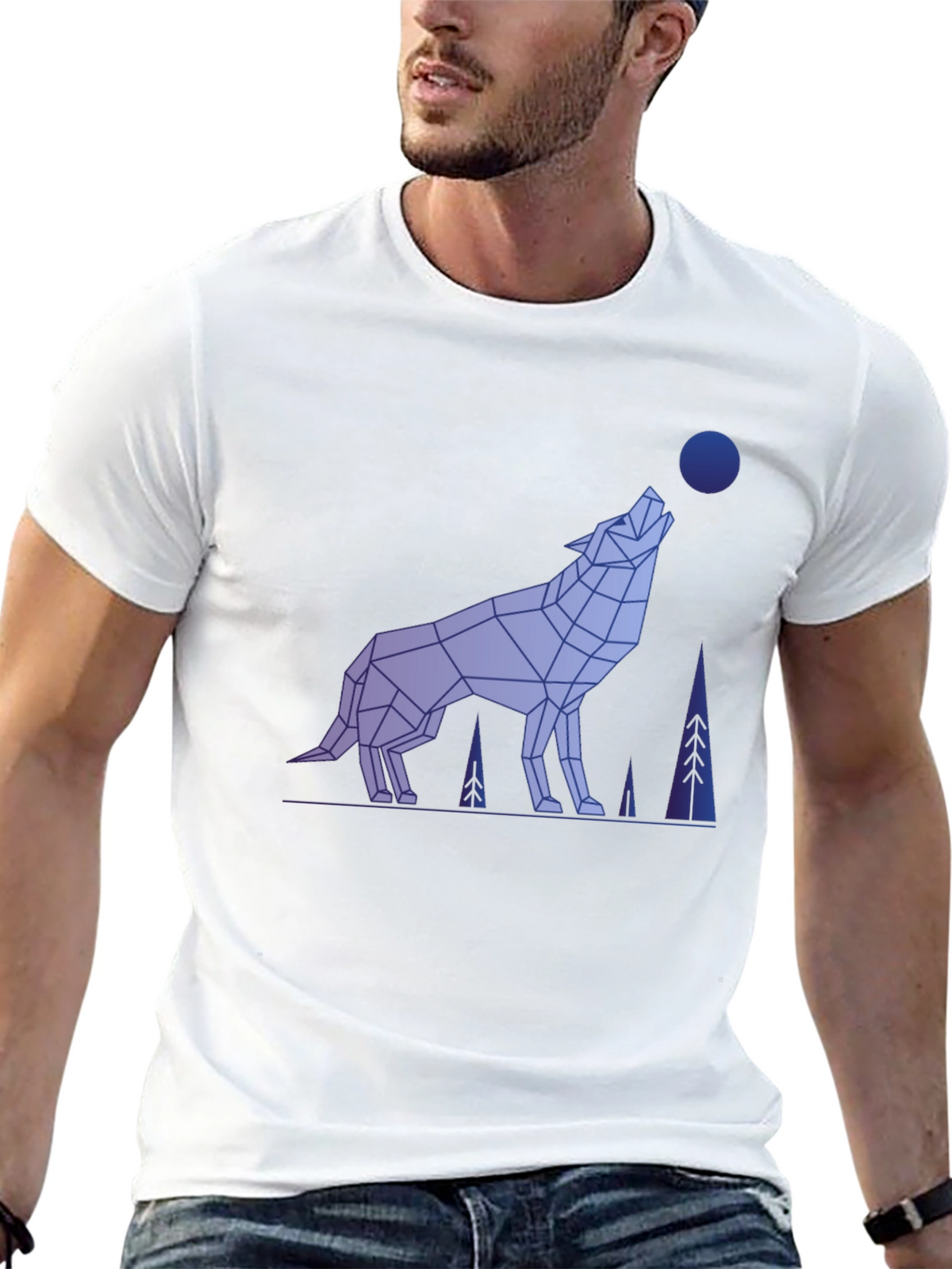 Geometric Wolf Graphic Tee - Mens Black T-Shirt