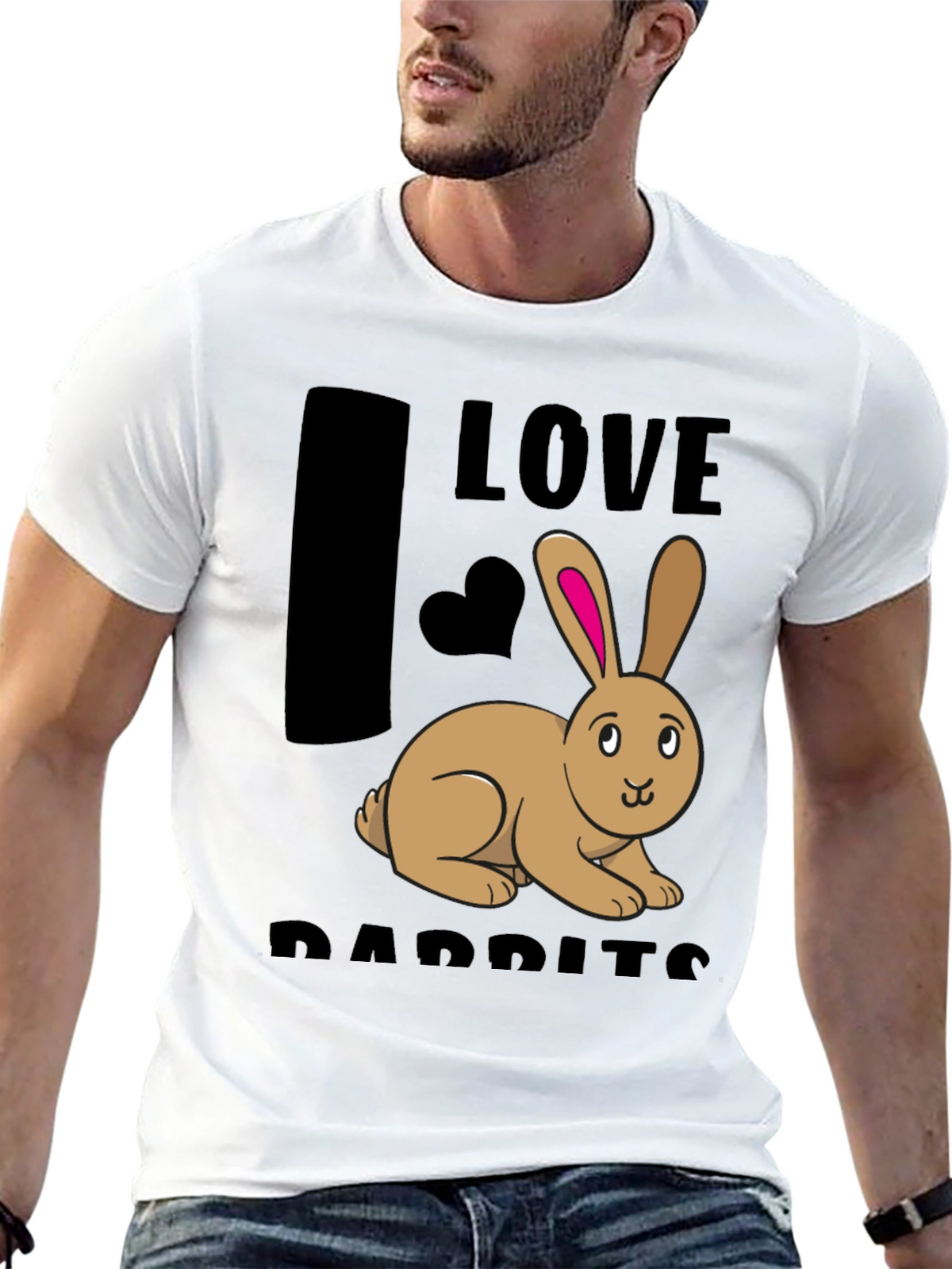 I Love Rabbits Black Graphic T-Shirt