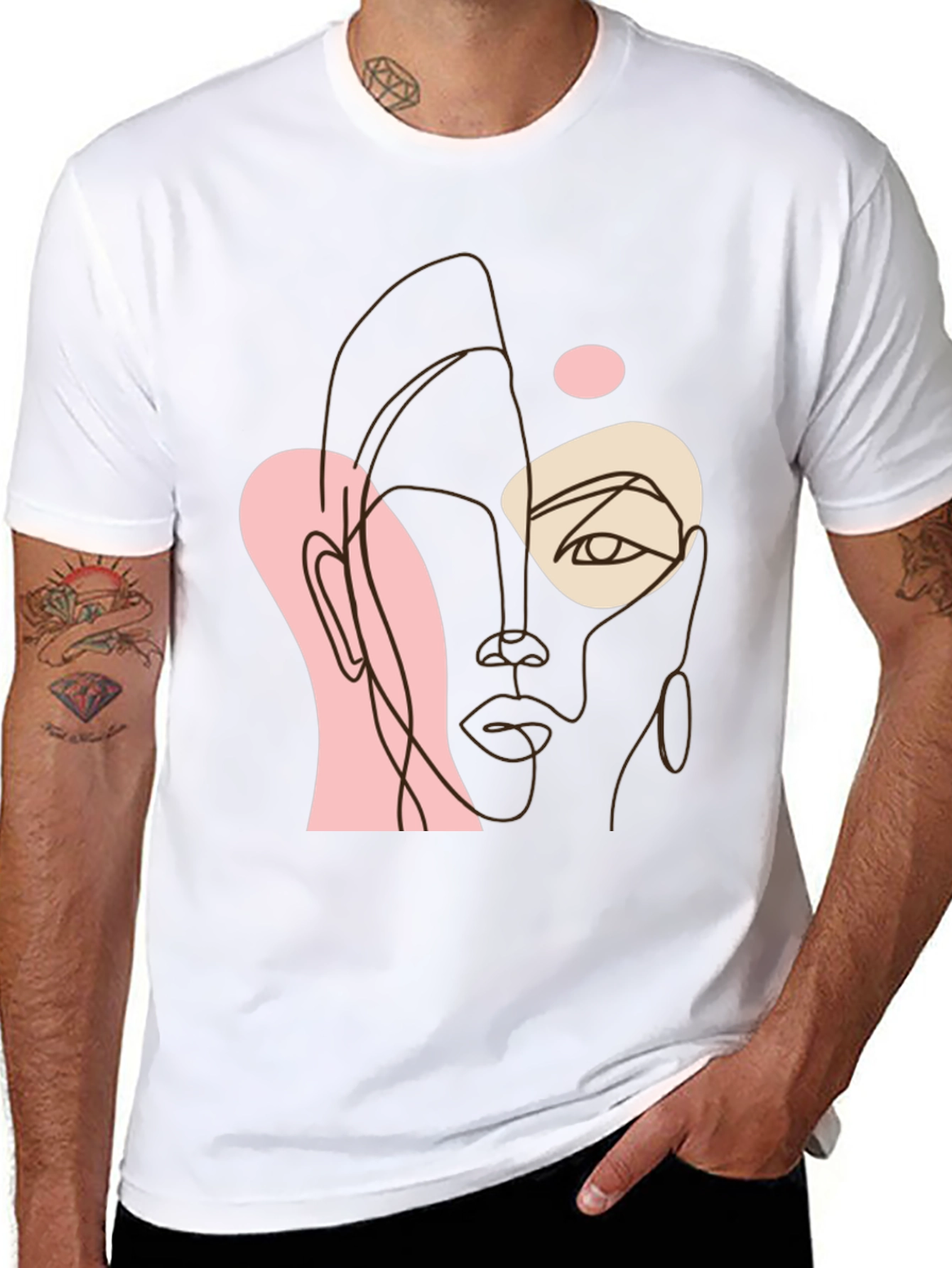 Abstract Face Line Art Black Tee