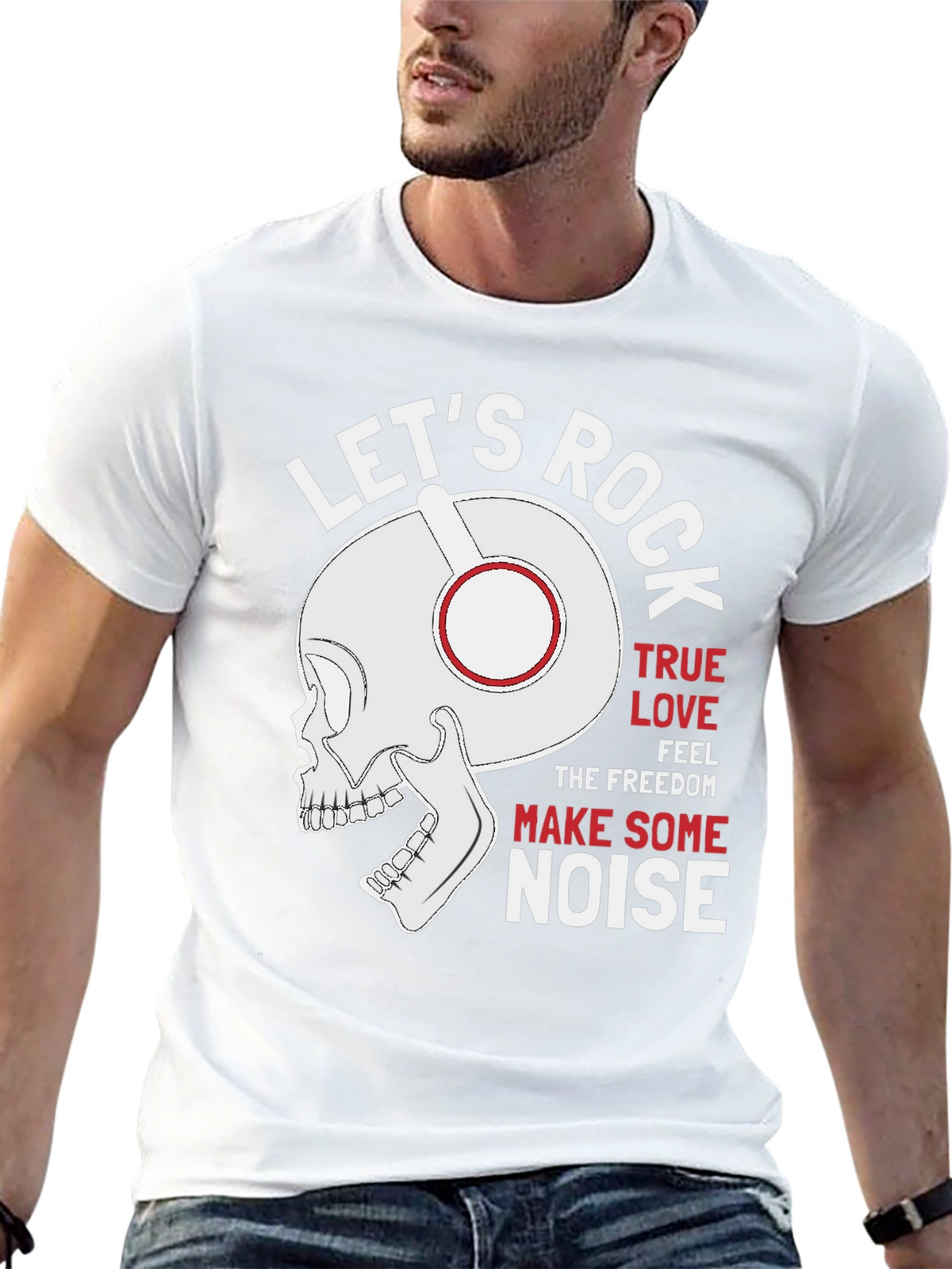 Lets Rock T-Shirt - Skull with Headphones Graphic Tee
