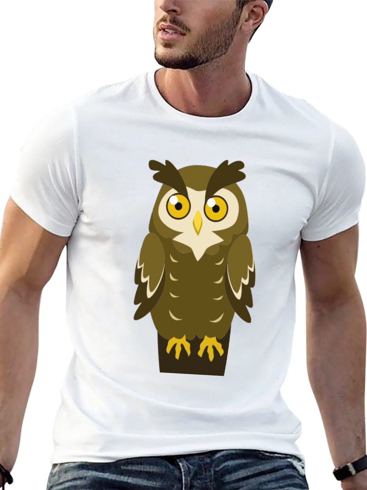 Owl Graphic Print Mens Black T-Shirt