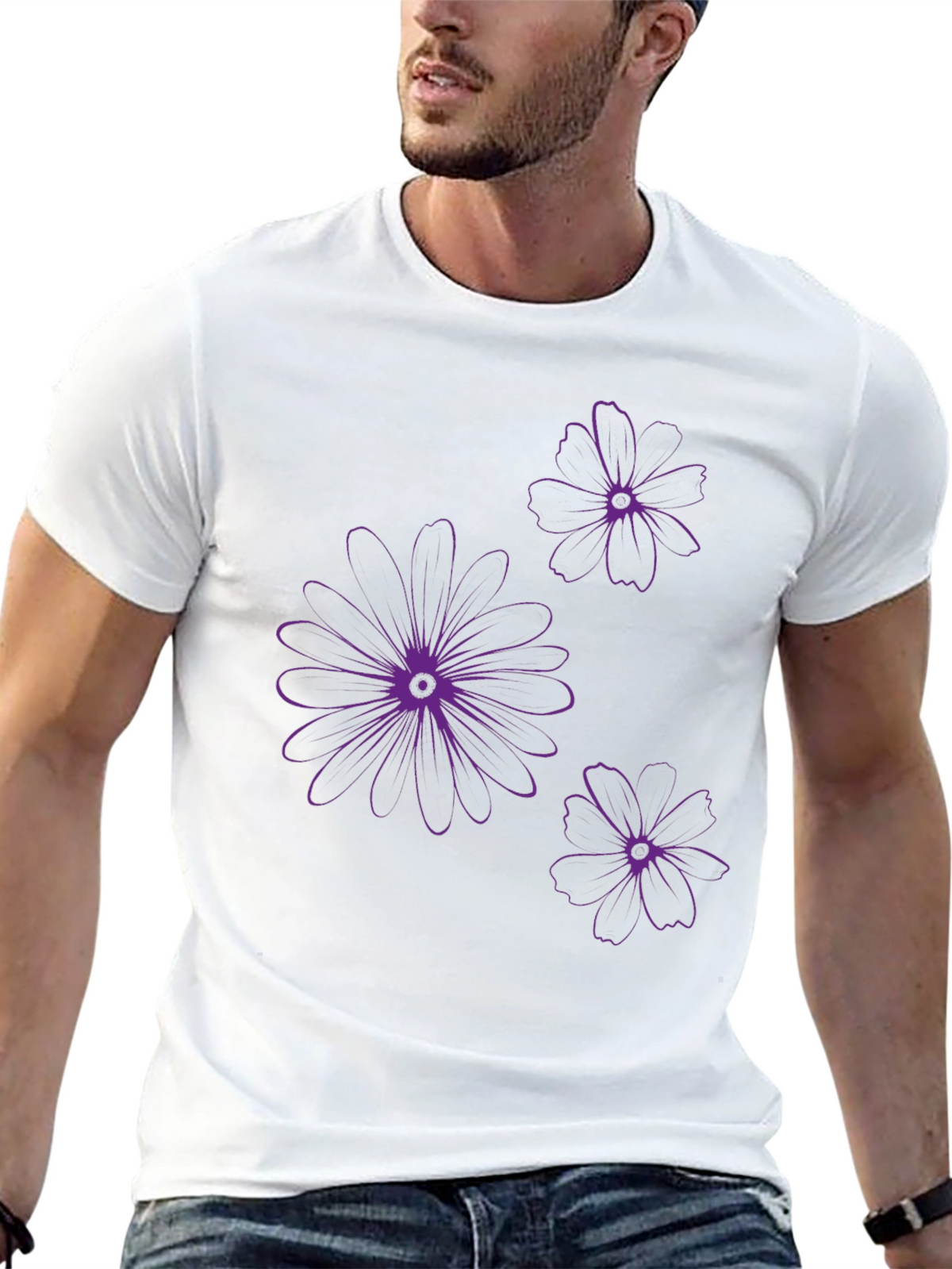 Black T-Shirt with Purple Floral Design