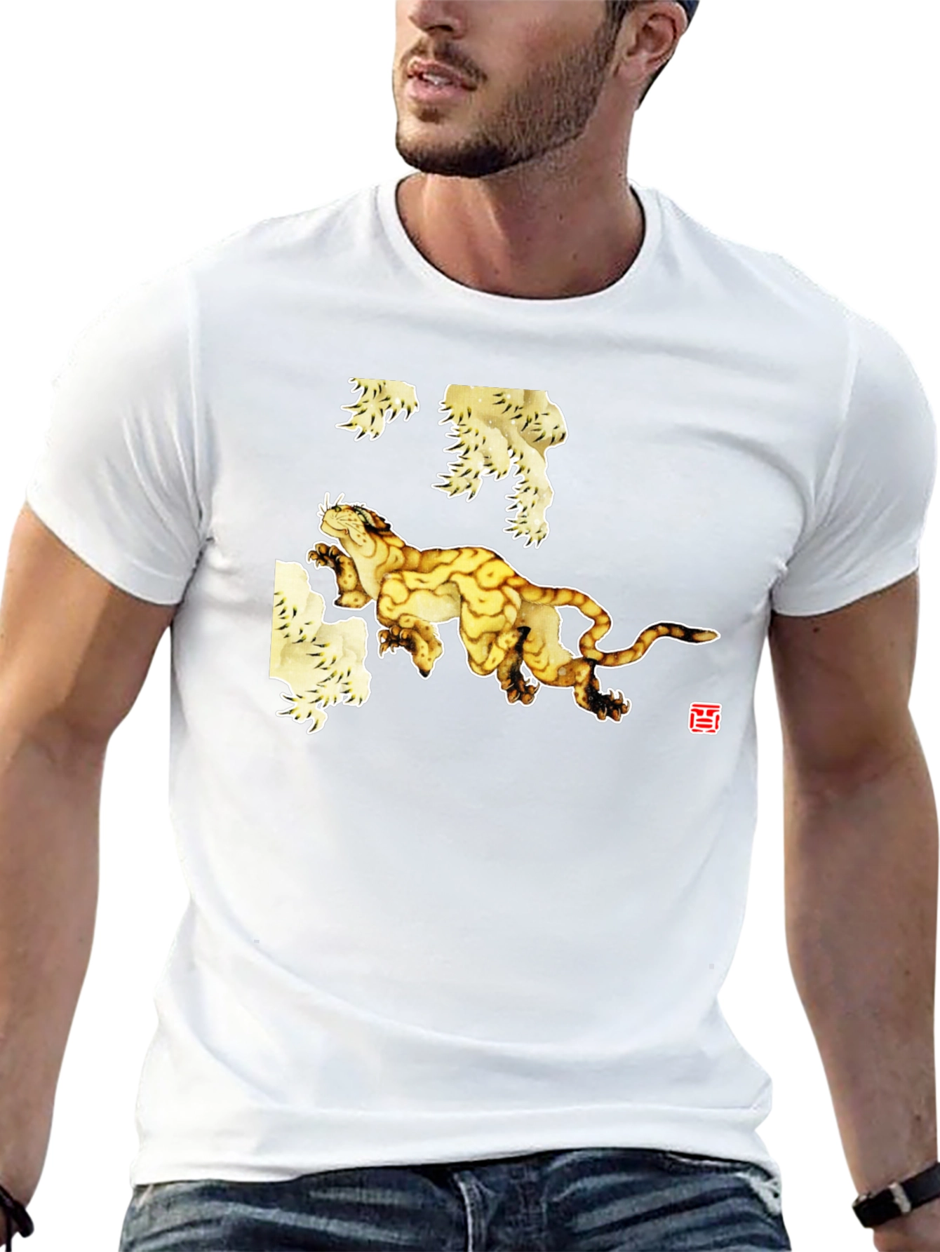 Black T-Shirt with Abstract Tiger Art