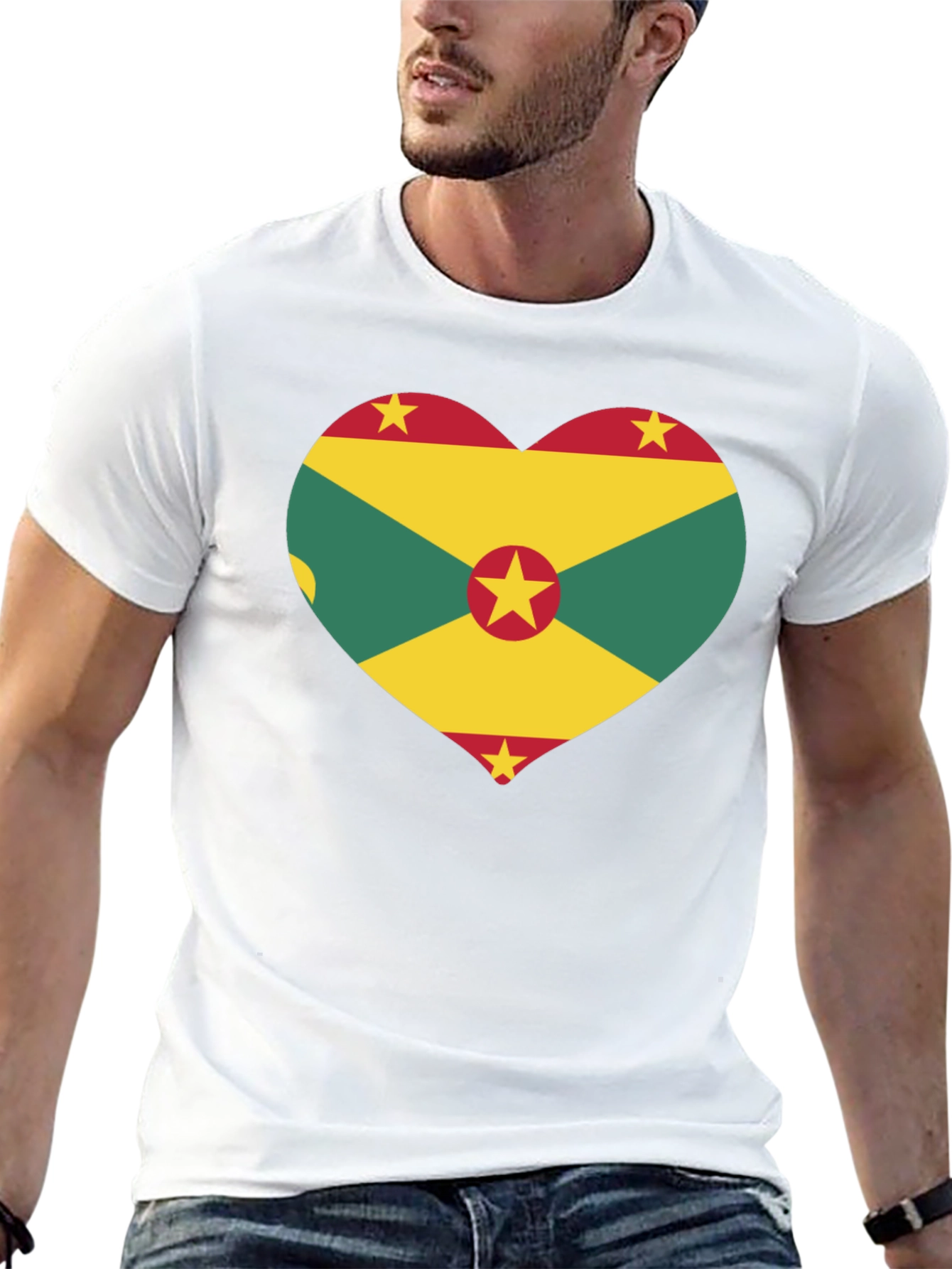 Grenada Flag Heart Graphic Tee - Black T-Shirt