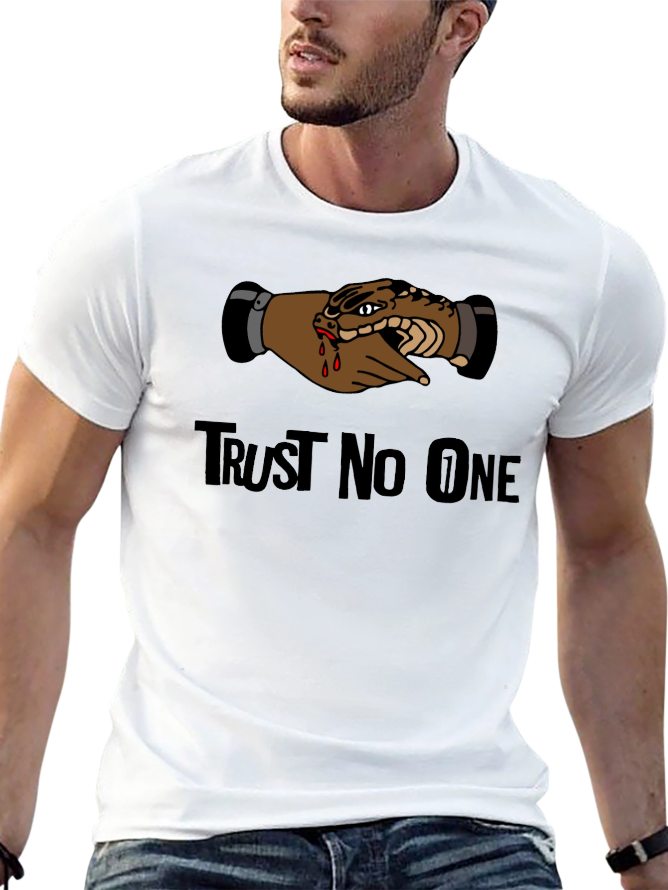 Trust No One Snake Handshake Graphic Tee
