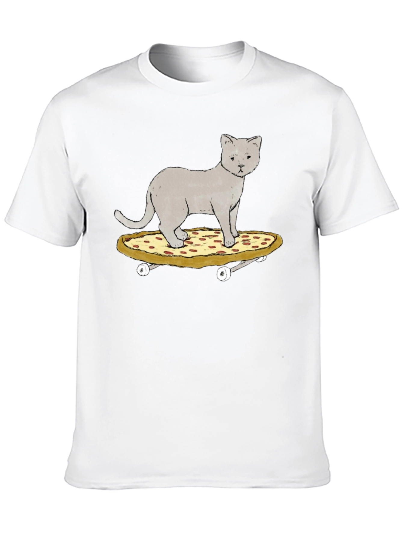 Cat Riding Pizza Skateboard T-Shirt