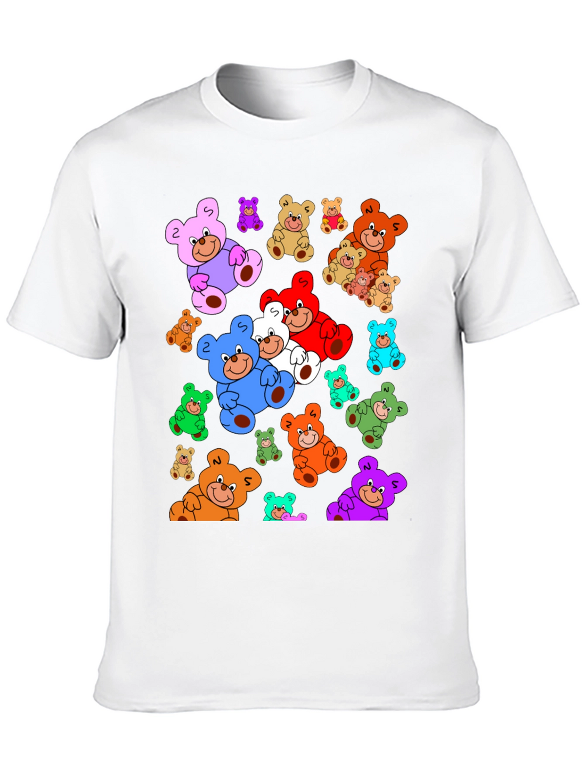 Fun Cartoon Teddy Bear Print Black T-Shirt
