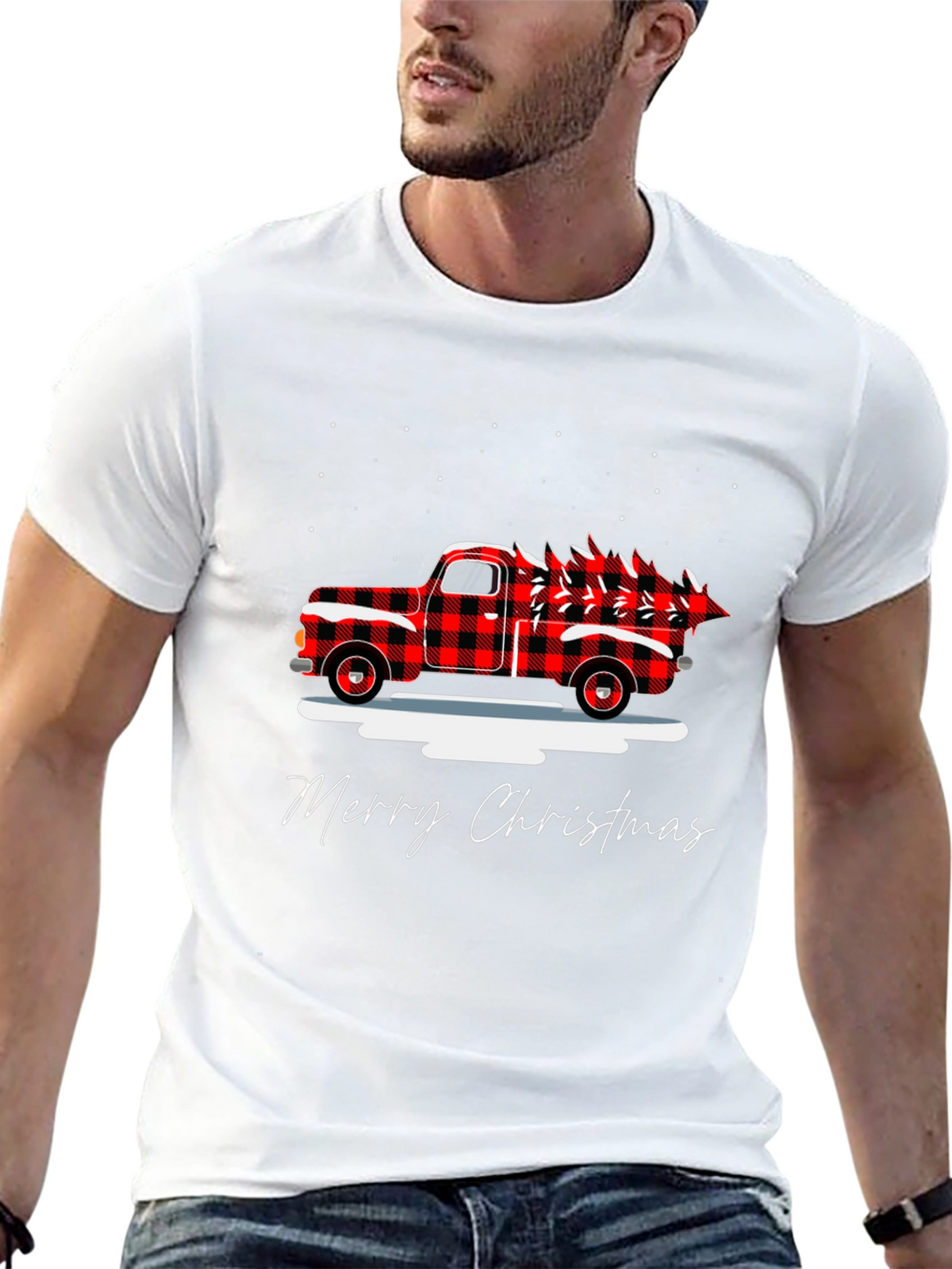 Merry Christmas Buffalo Plaid Truck T-Shirt