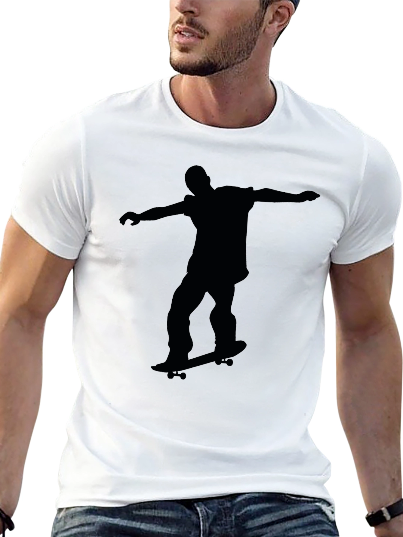 Skateboarder Silhouette Graphic Black T-Shirt