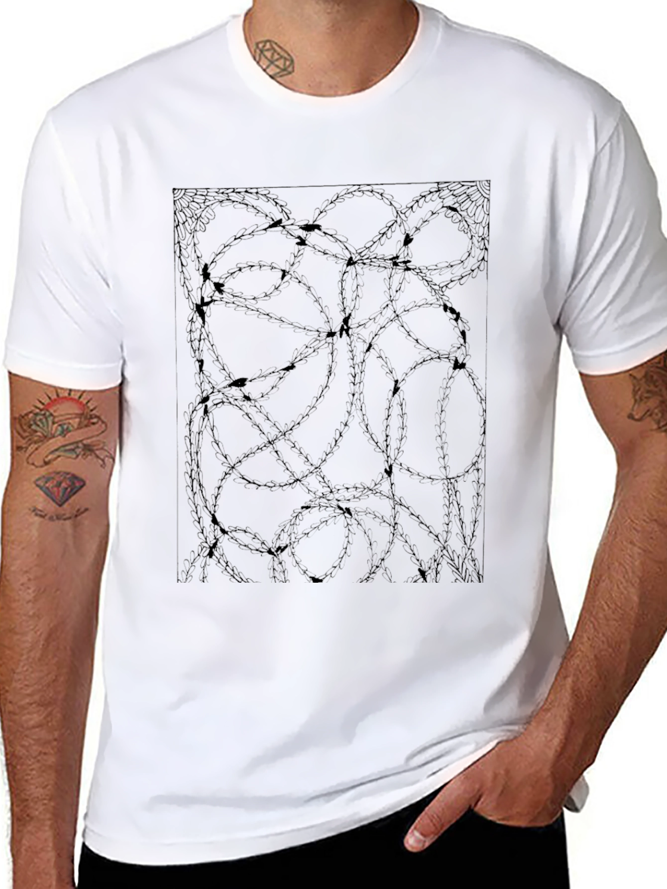 Abstract Barbed Wire Graphic Black Tee